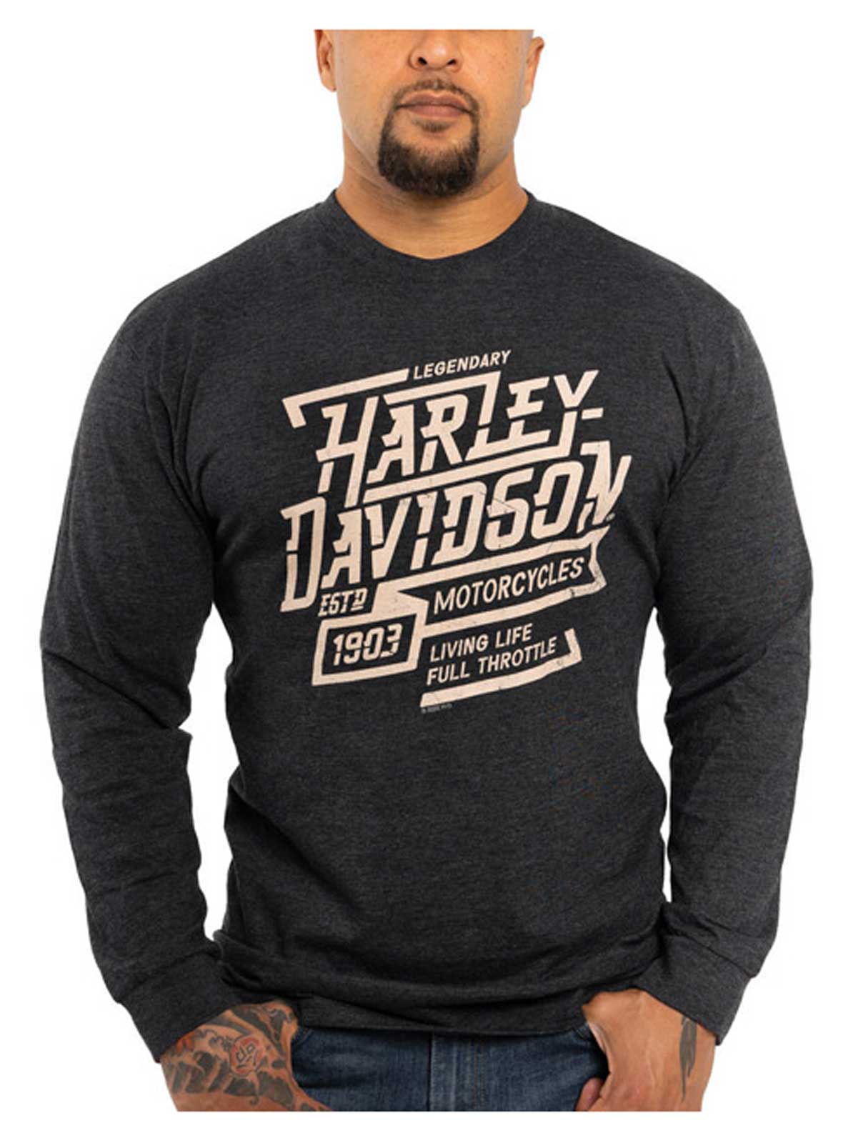 Harley-Davidson Men's Thunder Long Sleeve Crew-Neck Shirt - Vintage Black - Wisconsin Harley-Davidson