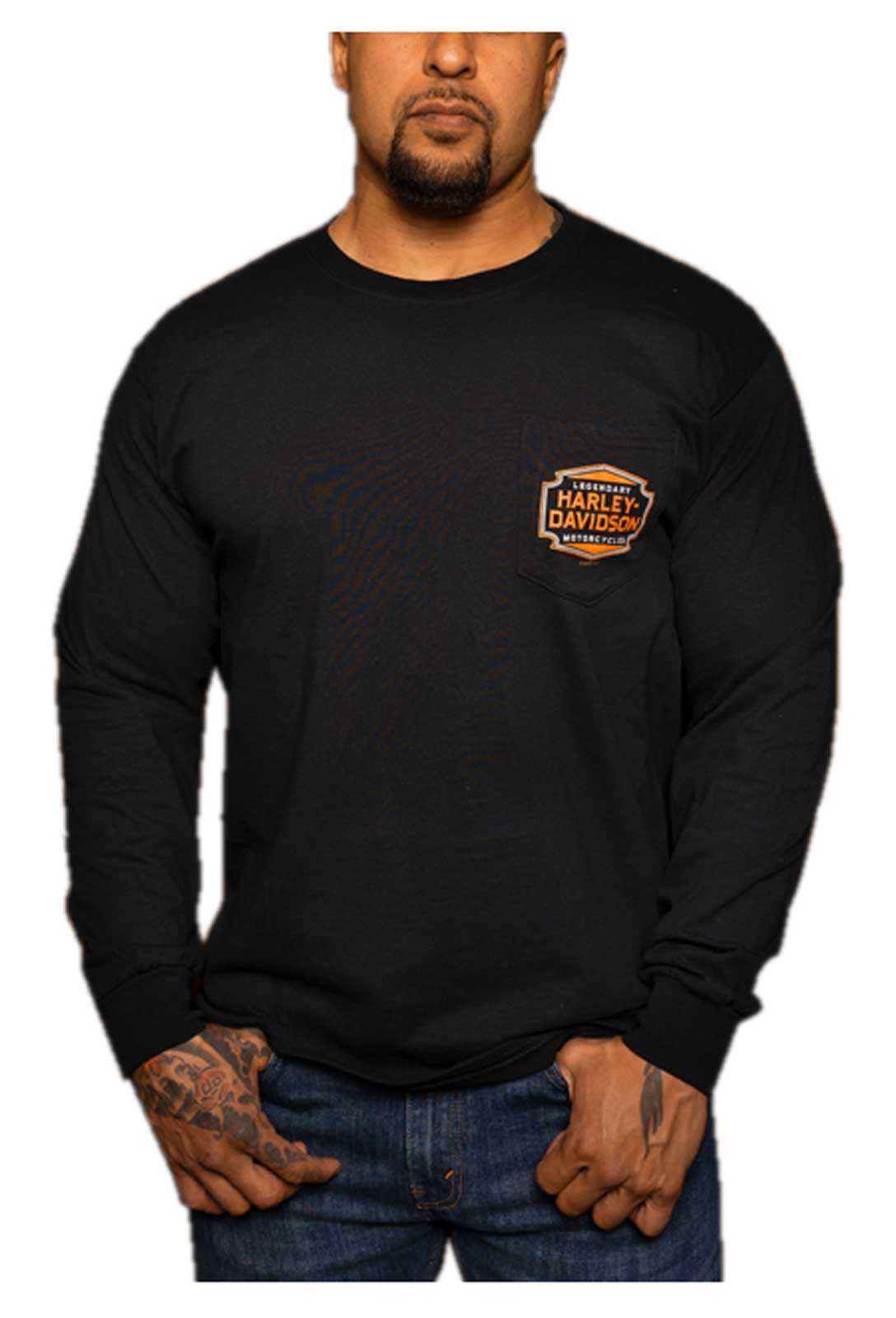 Harley-Davidson Men's Sharp Shield Long Sleeve Chest Pocket Cotton Shirt - Black - Wisconsin Harley-Davidson