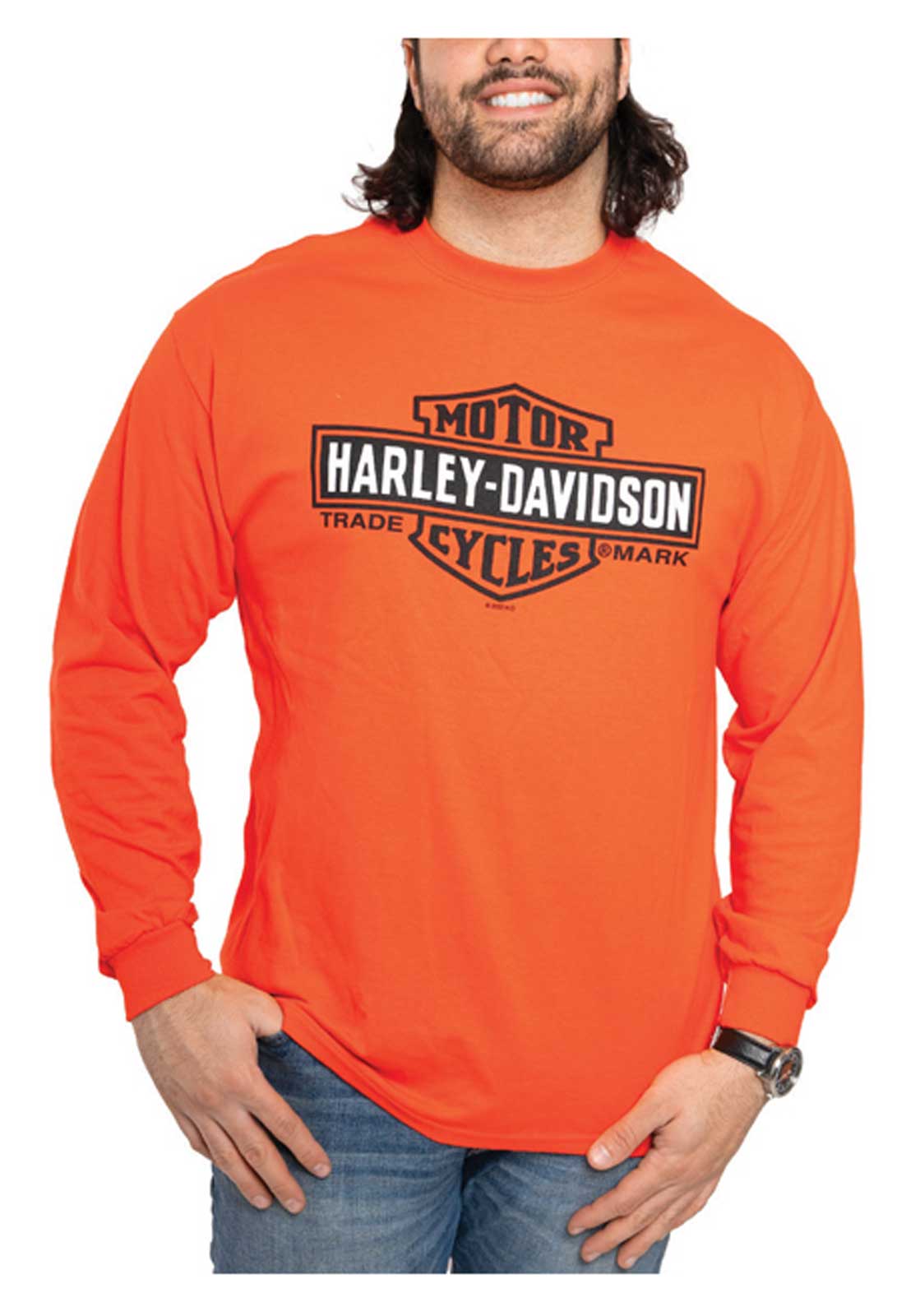 Harley-Davidson® Men's Trademark Core Long Sleeve Crew-Neck Cotton Shirt -  Orange