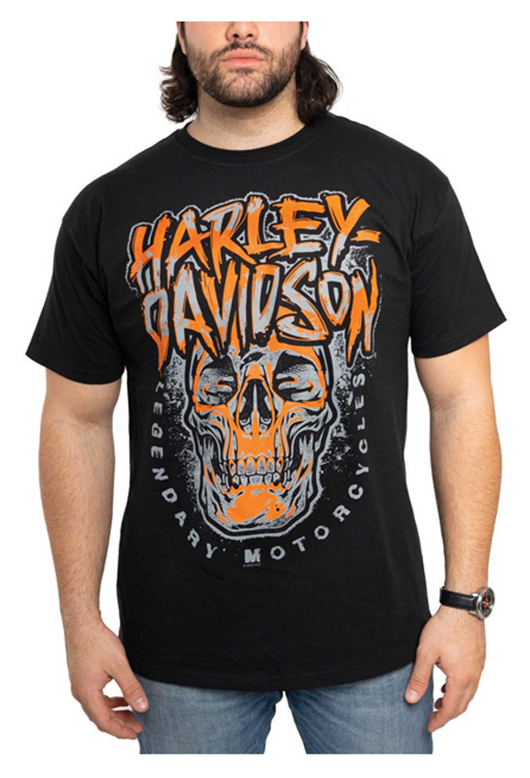 Harley-Davidson Men's Monster Skull Crew-Neck Short Sleeve Cotton T-Shirt- Black - Wisconsin Harley-Davidson