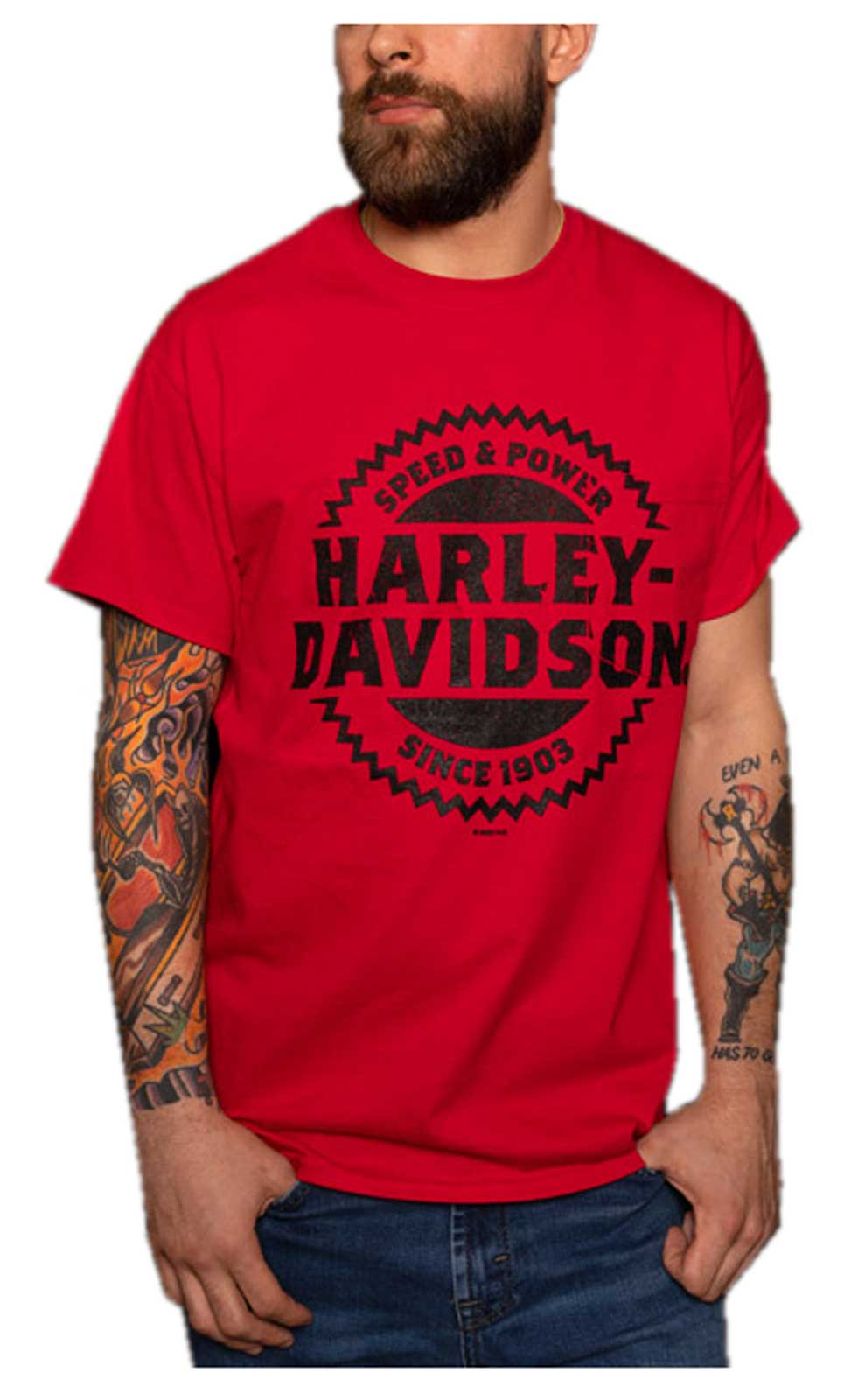 Harley-Davidson Men's Extrude Chest Pocket Short Sleeve Crew-Neck T-Shirt - Red - Wisconsin Harley-Davidson