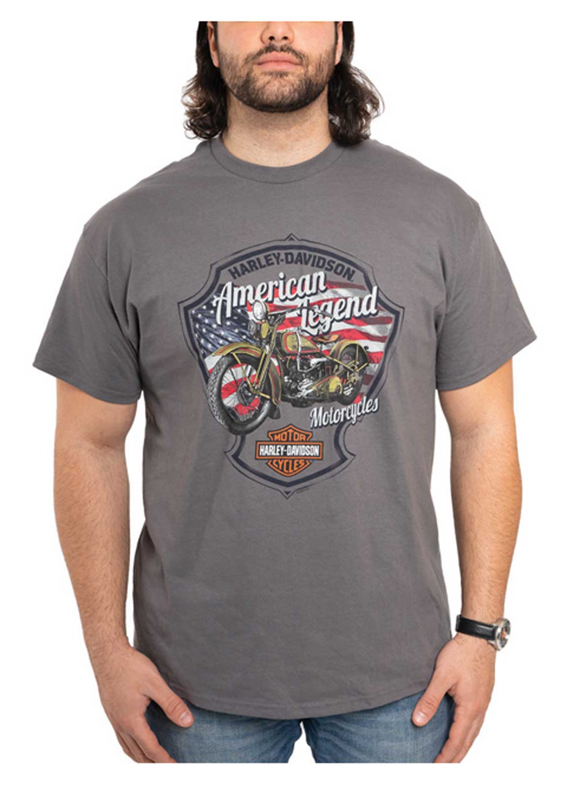 Harley-Davidson Men's For Glory Crew-Neck Short Sleeve Cotton T-Shirt - Gray - Wisconsin Harley-Davidson