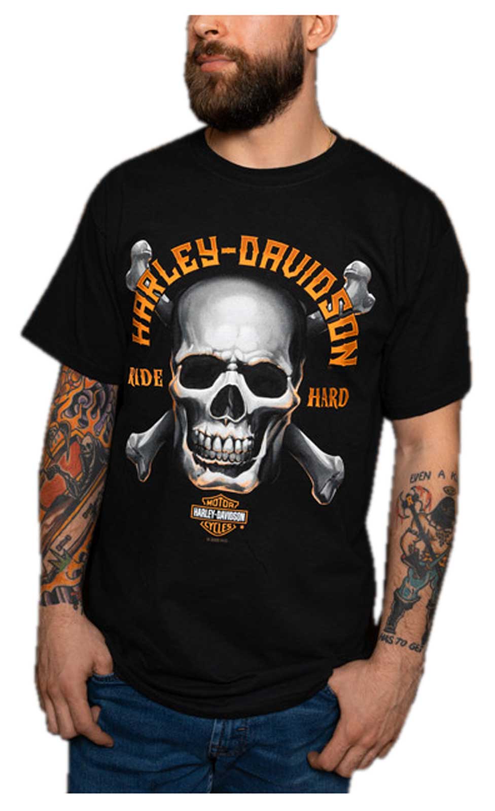 Harley-Davidson Men's Hustle Skull Crew-Neck Short Sleeve Cotton T-Shirt - Black - Wisconsin Harley-Davidson