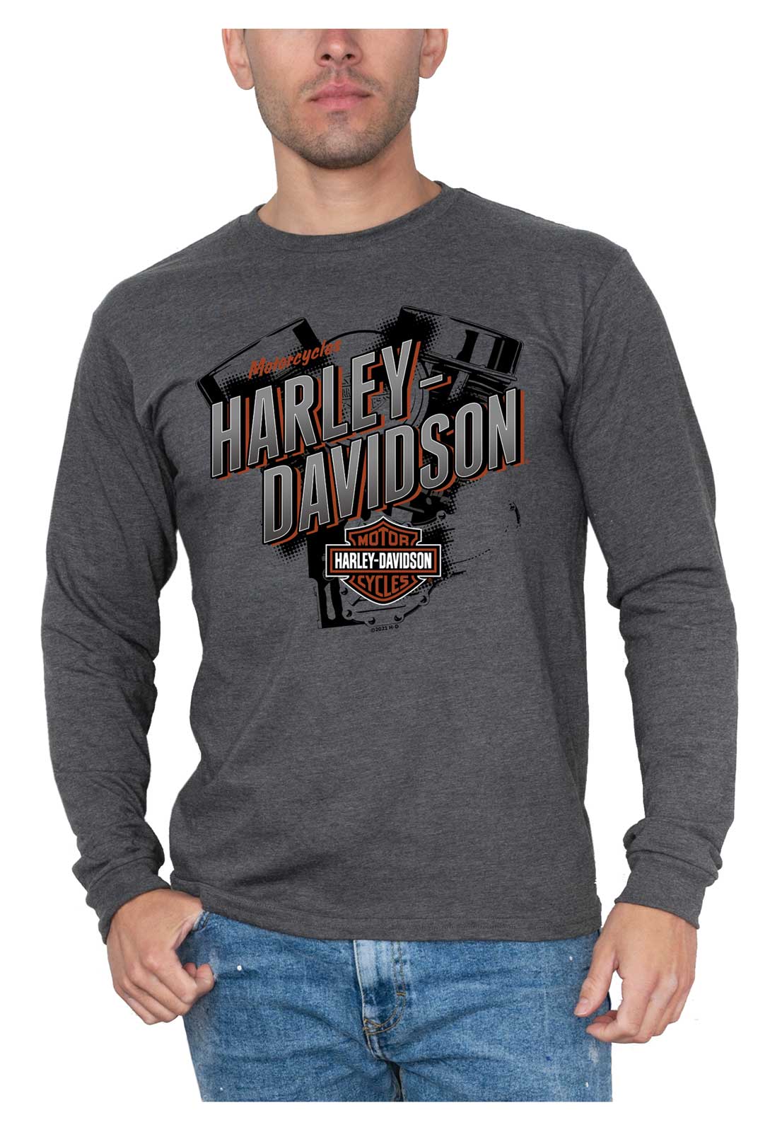 Harley-Davidson Men's To The Limit Long Sleeve Crew-Neck Cotton Shirt - Charcoal - Wisconsin Harley-Davidson