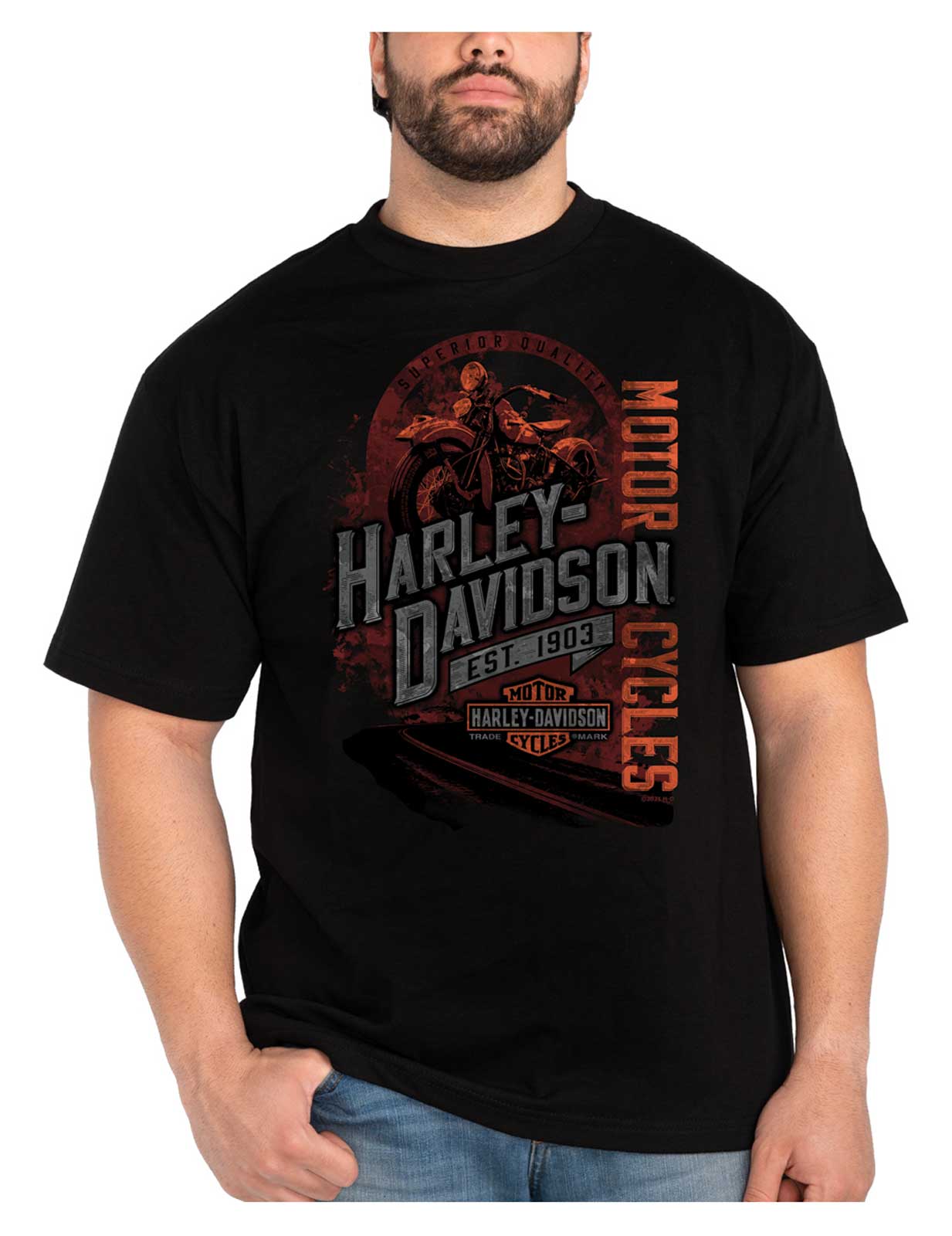 Harley-Davidson Men's Stacks Crew-Neck Short Sleeve Cotton T-Shirt - Black - Wisconsin Harley-Davidson