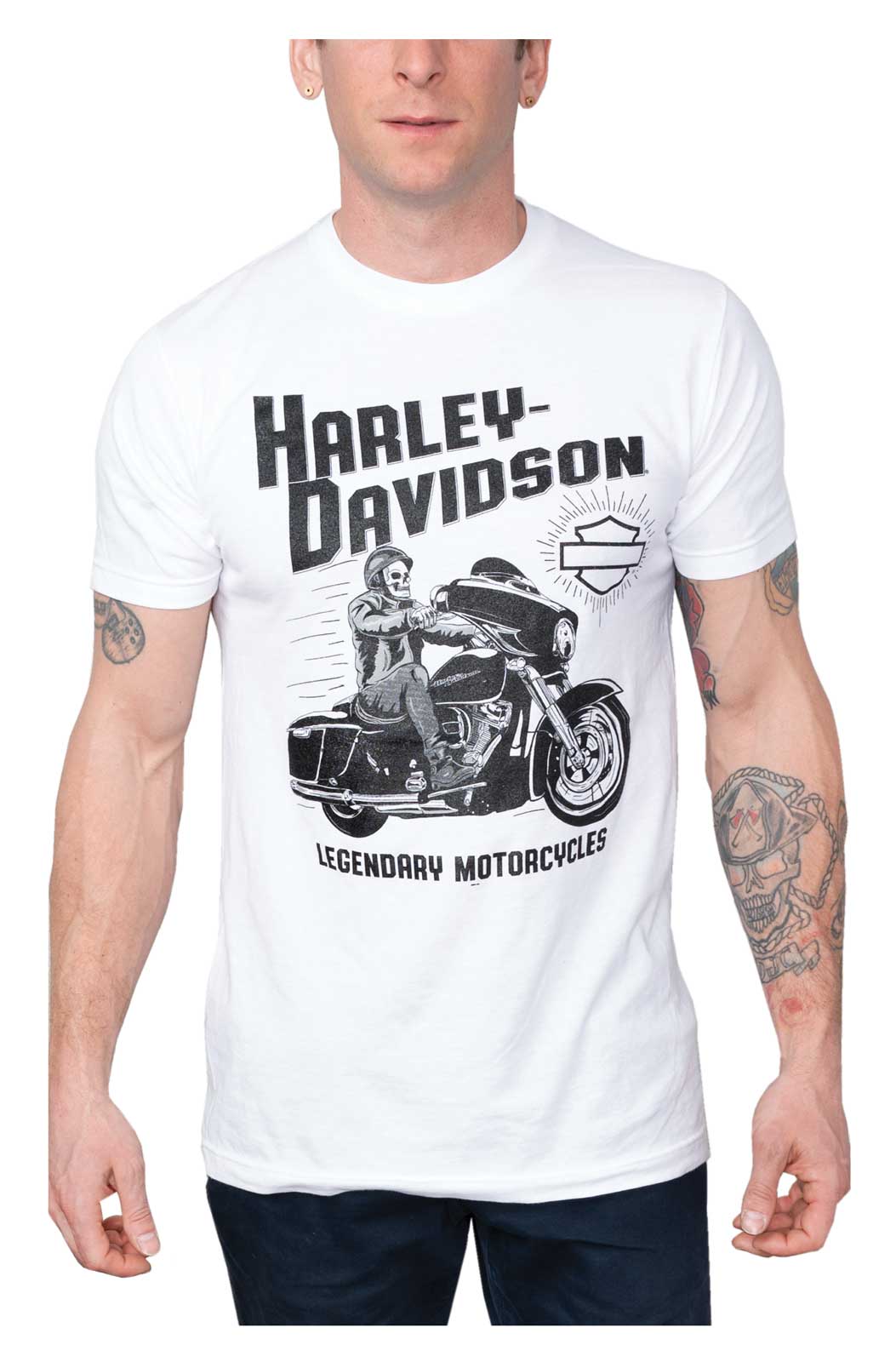 Harley-Davidson Men's Skull Biker Short Sleeve Cotton Crew-Neck T-Shirt, White - Wisconsin Harley-Davidson