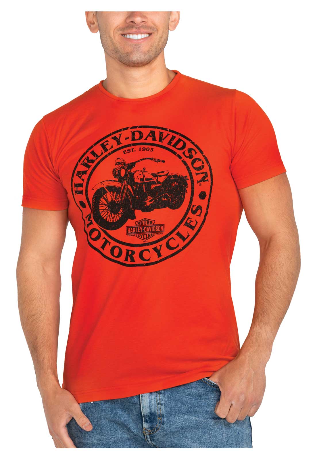 Harley-Davidson Men's Guest Ride Crew-Neck Short Sleeve Cotton T-Shirt - Orange - Wisconsin Harley-Davidson