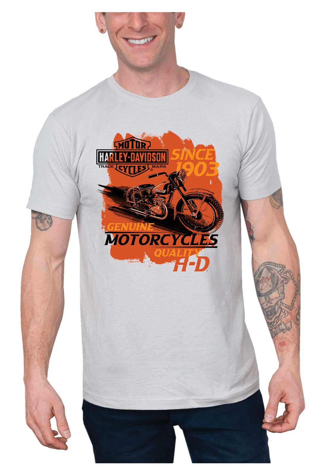 Harley-Davidson Men's Swiftly Bike Short Sleeve Cotton Crew-Neck T-Shirt - Gray - Wisconsin Harley-Davidson