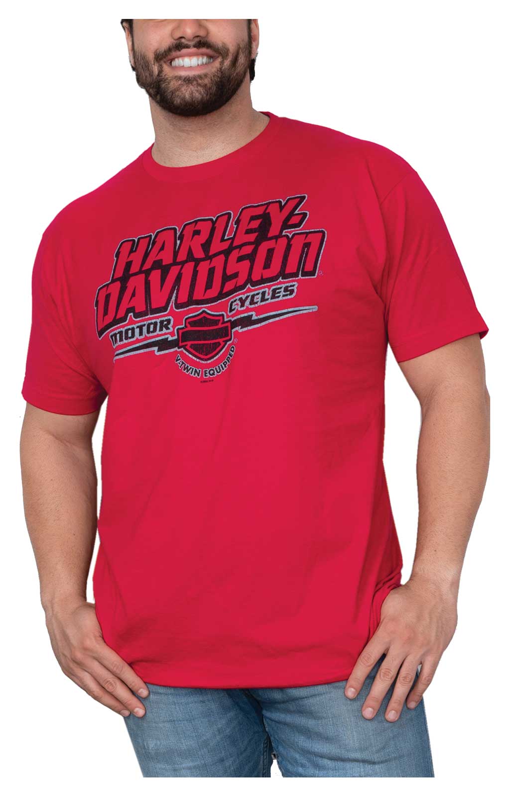 Harley-Davidson Men's Big Shot Crew-Neck Short Sleeve Cotton T-Shirt - Red - Wisconsin Harley-Davidson