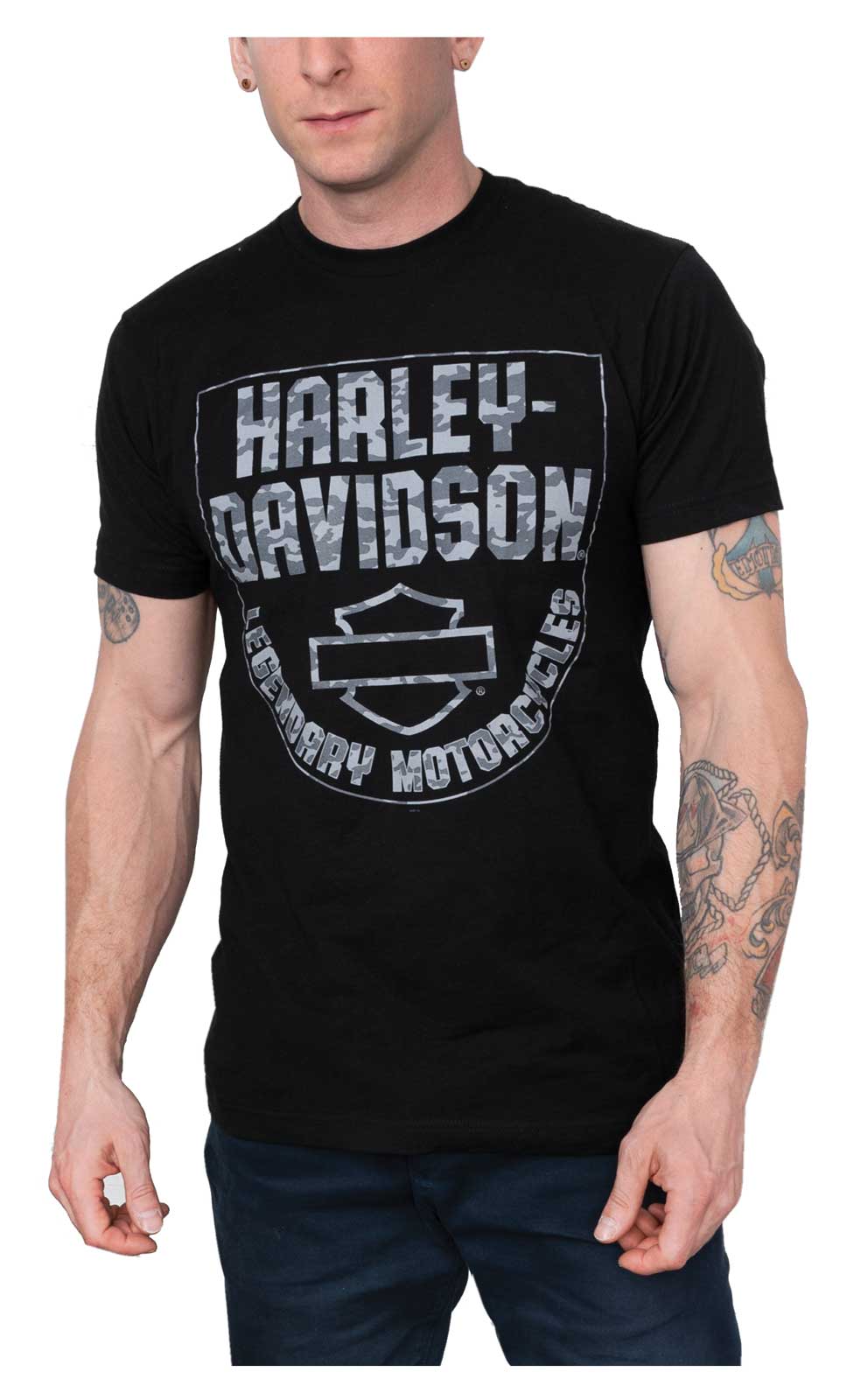 Harley-Davidson Men's Hidden Camo Short Sleeve Crew-Neck Cotton T-Shirt - Black - Wisconsin Harley-Davidson