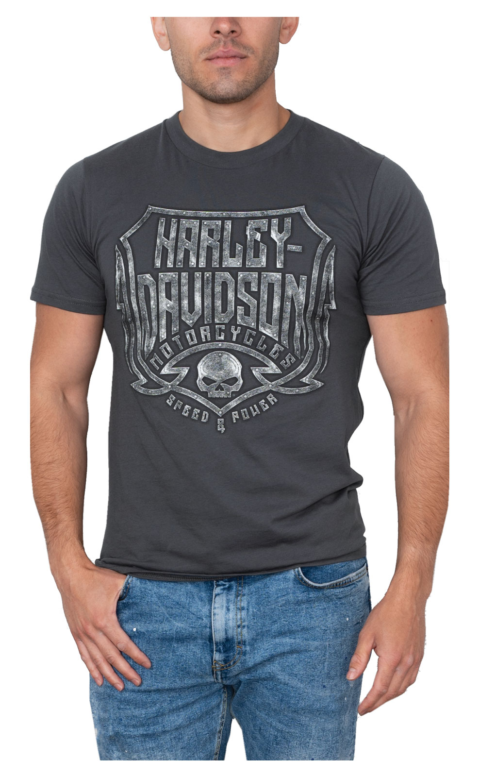 Harley-Davidson® Men's Shield Short Sleeve T-Shirt Asphalt Gray - Wisconsin Harley-Davidson