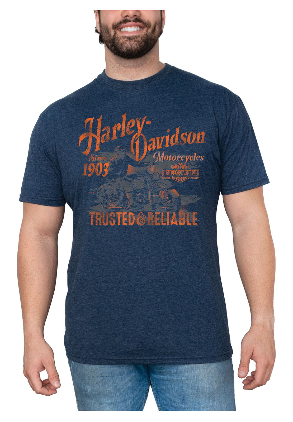 Harley-Davidson Men's Distressed Restoration Short Sleeve Crew-Neck T-Shirt Navy - Wisconsin Harley-Davidson