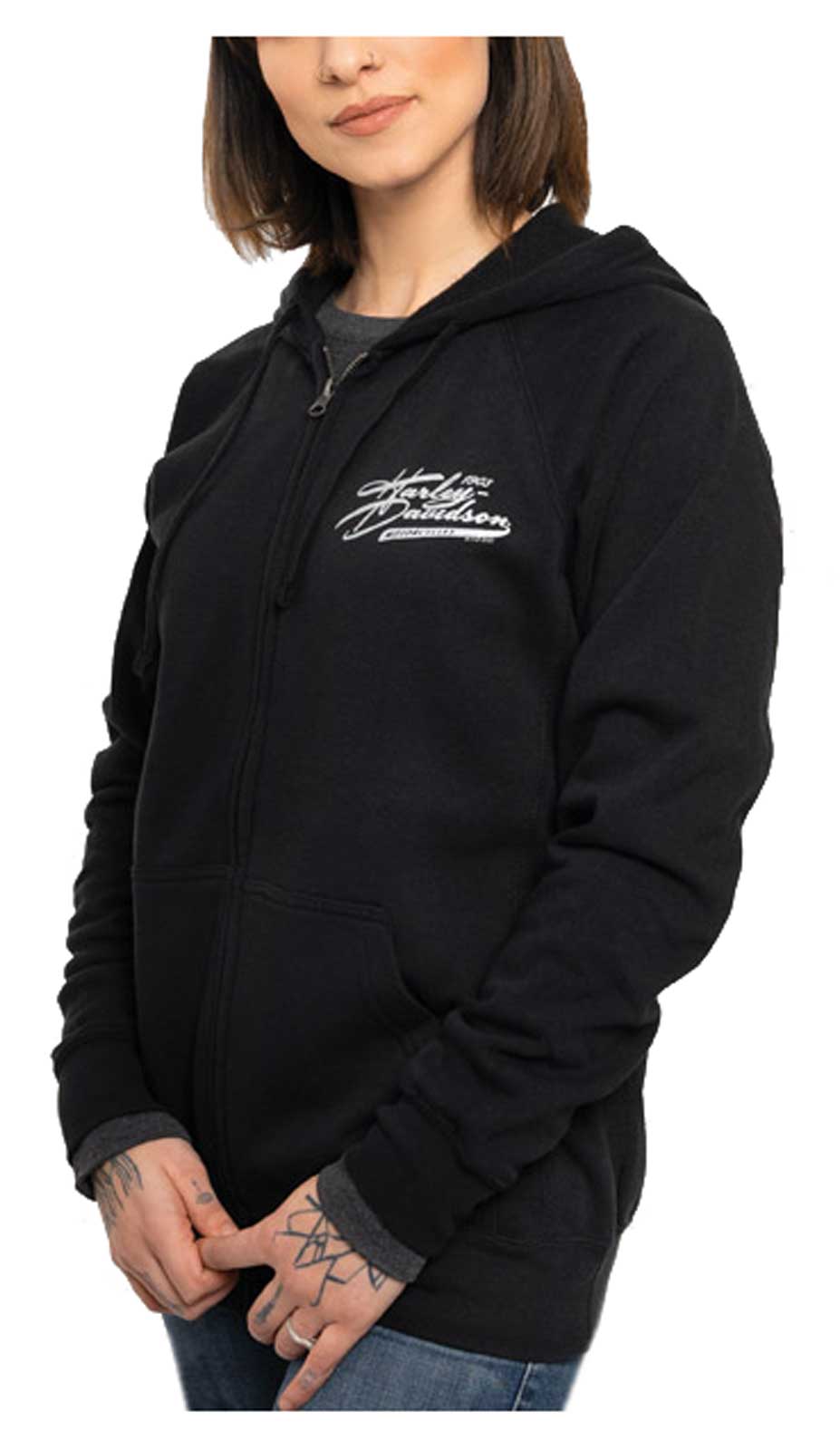 Harley-Davidson Women's Titanium Metallic Zip-Up Hooded Sweatshirt - Black - Wisconsin Harley-Davidson