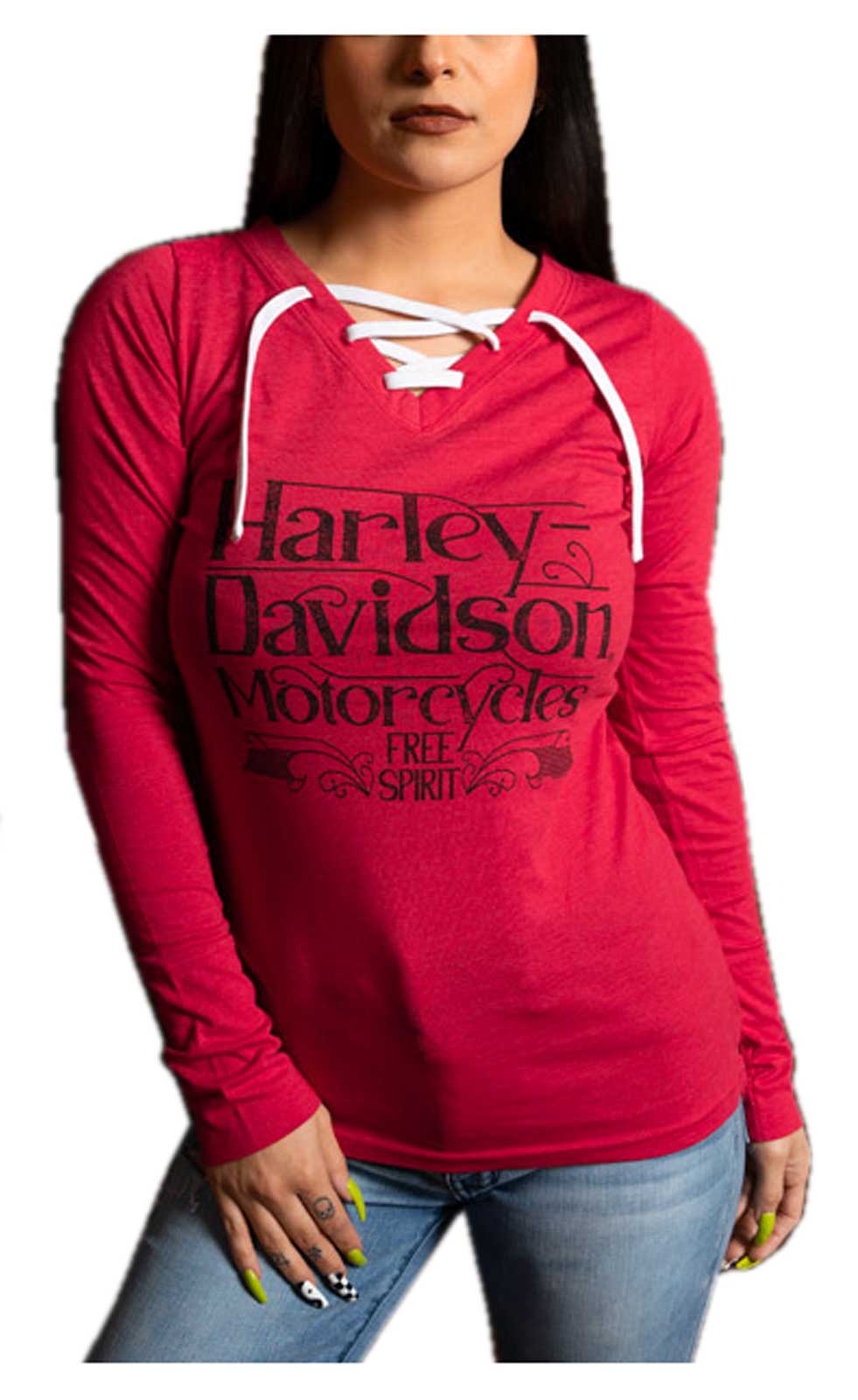 Harley-Davidson® Women's Swirl Lace-Up Neckline Long Sleeve Shirt