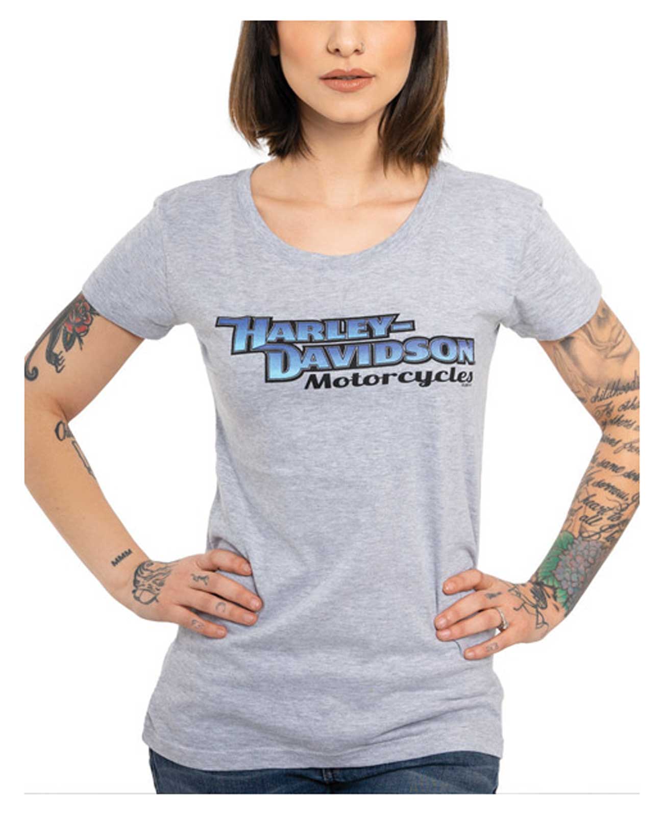 Harley-Davidson Women's Classic Gradient Round Neck Short Sleeve Tee - Gray - Wisconsin Harley-Davidson