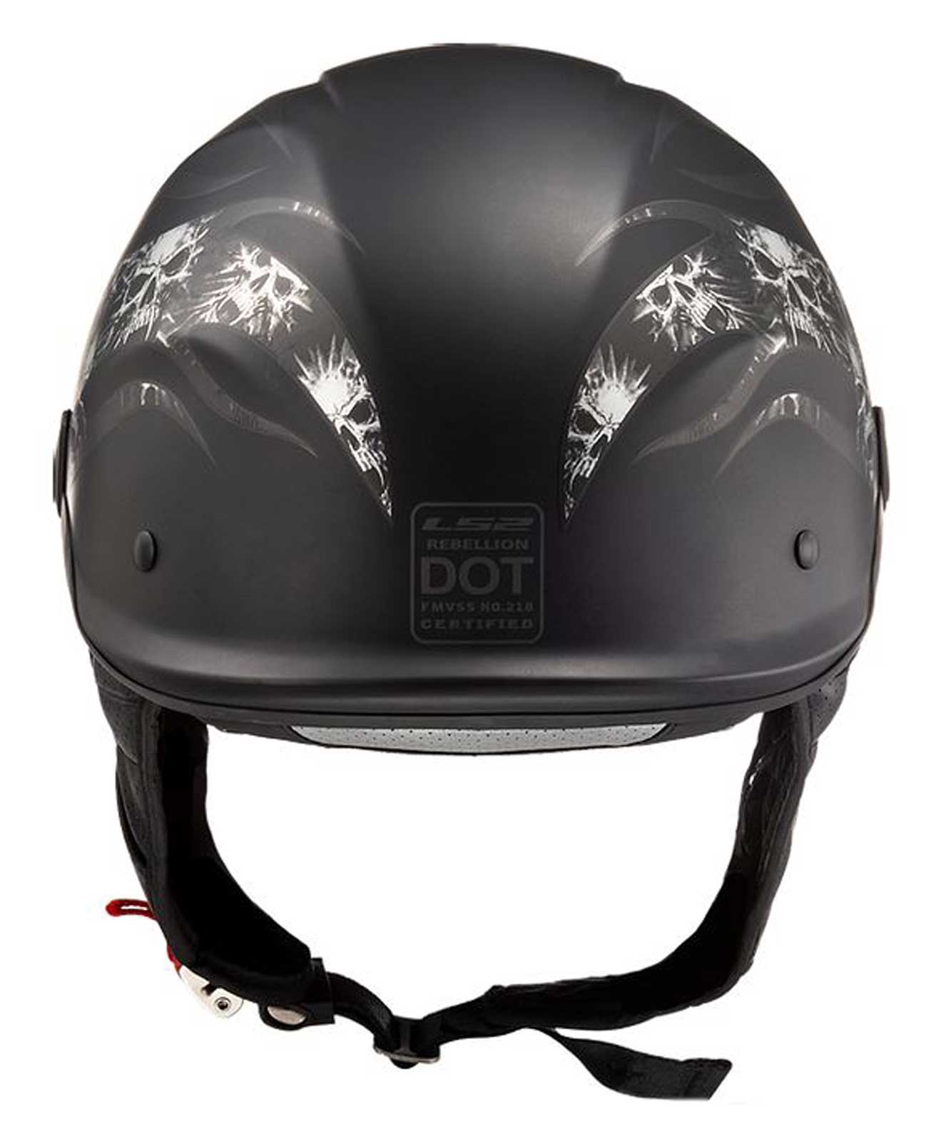 LS2 Helmets Rebellion Sun Shield Motorcycle Half Helmet - Bones Graphic 590-111 - No Hassle Returns at Wisconsin Harley