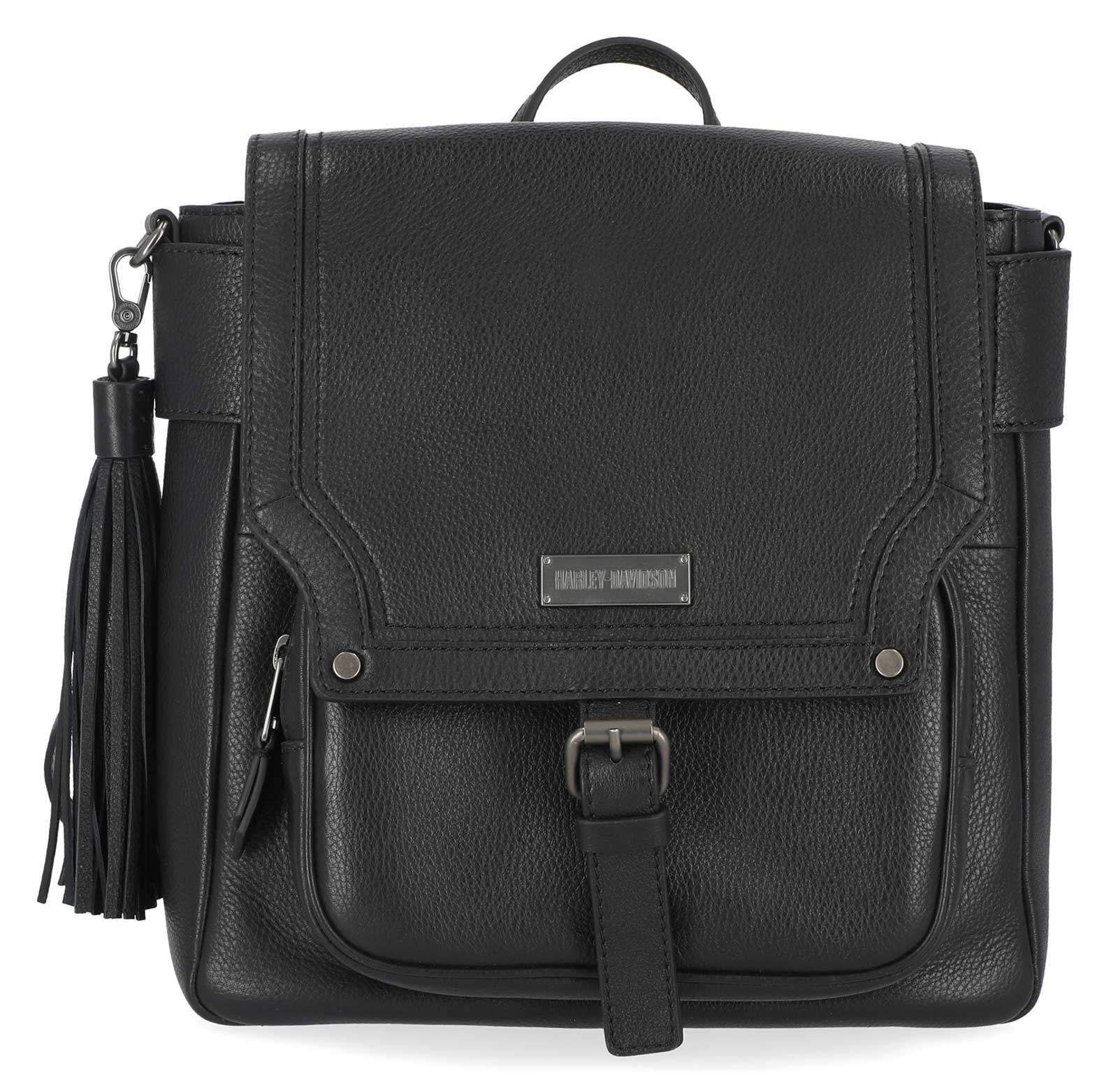 Harley-Davidson Women's Classic Genuine Leather Flap Backpack w/ Tassel, Black - Wisconsin Harley-Davidson