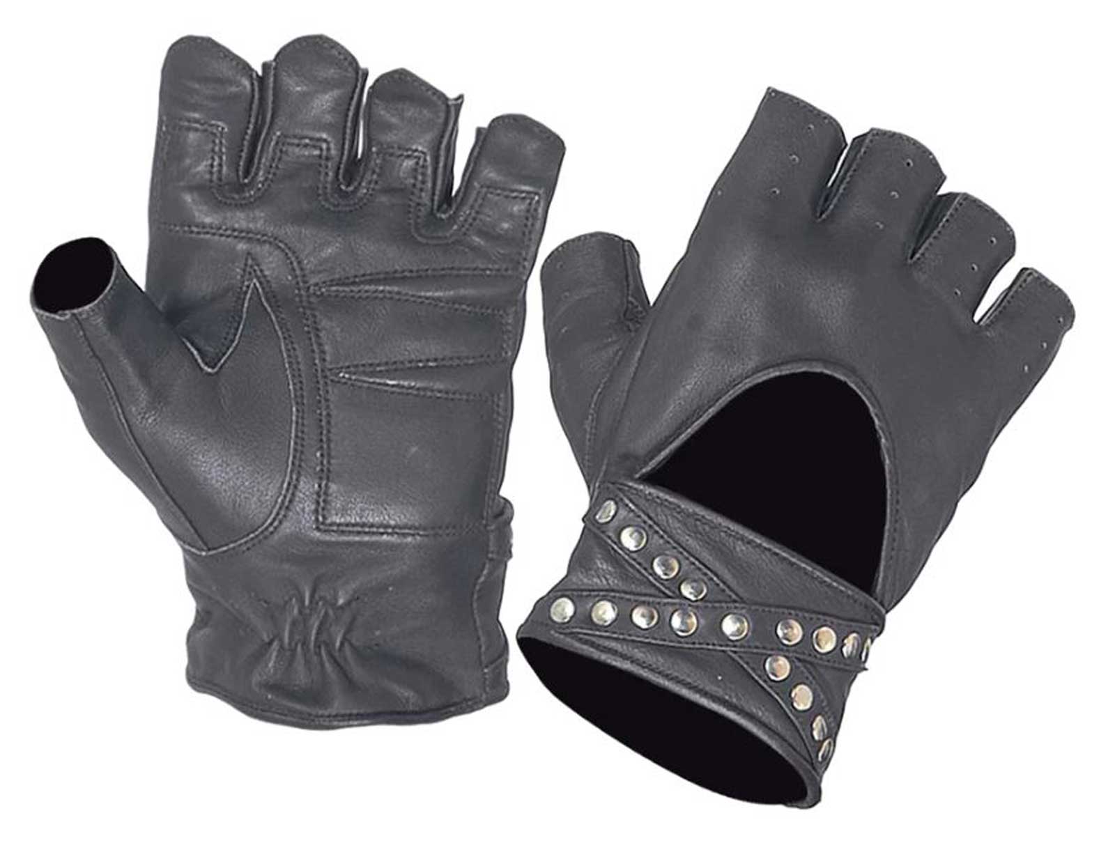 UNIK Women's Studded Fingerless Cowhide Leather Motorcycle Gloves - Black - Wisconsin Harley-Davidson