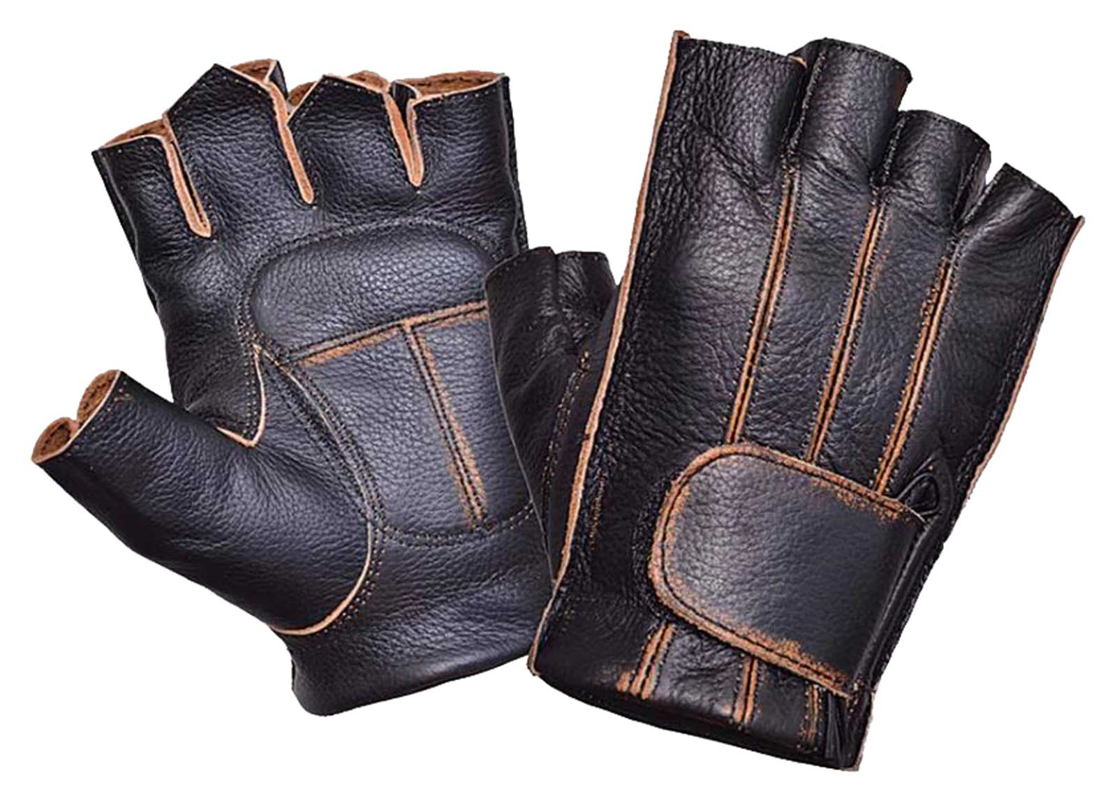 UNIK Men's Gel Palm Cowhide Leather Fingerless Gloves - Distressed
