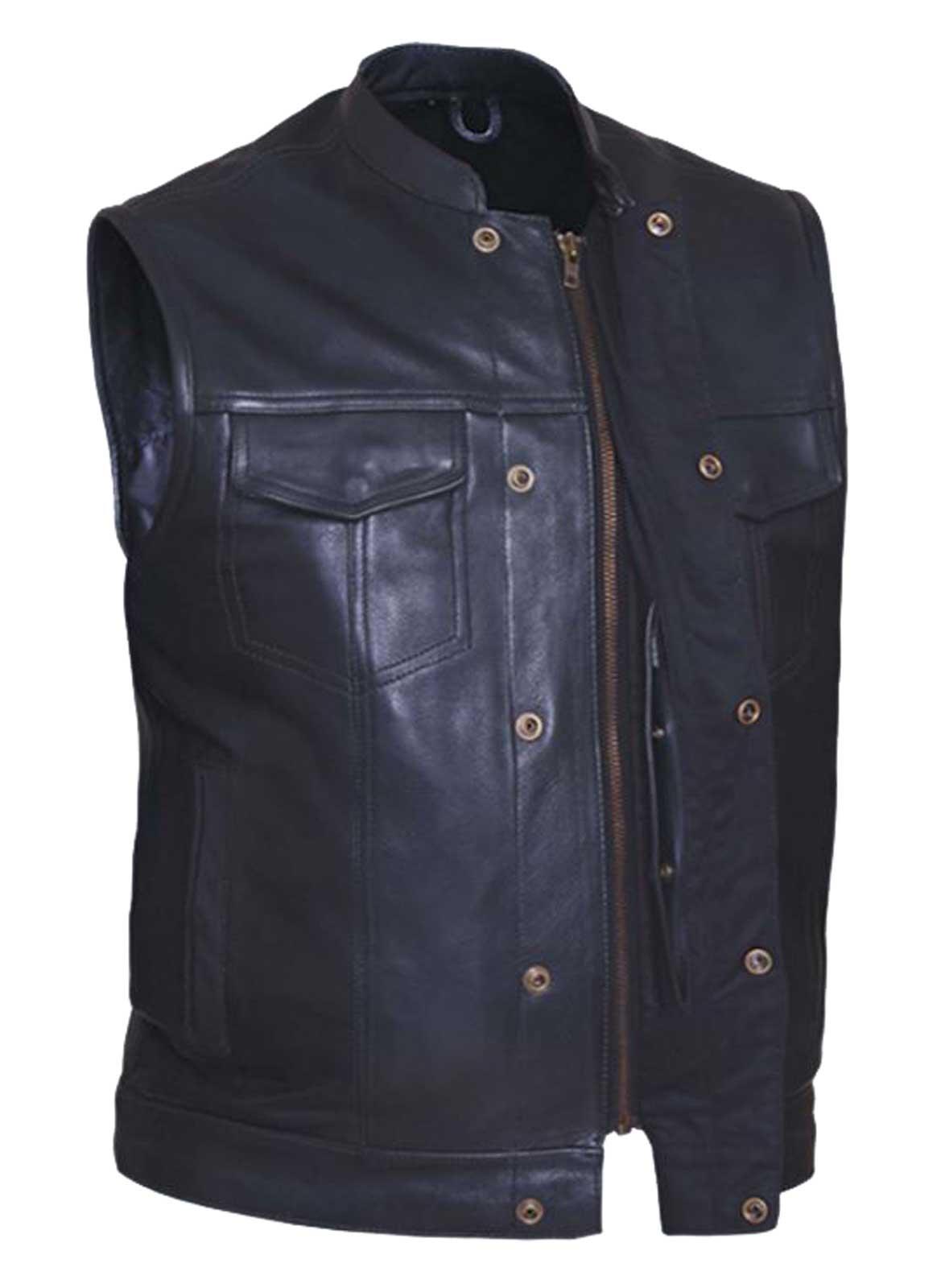 UNIK Men's Premium SOA Style Club Motorcycle Zippered Cowhide Leather Vest - Largest Selection of Harley-Davidson Products