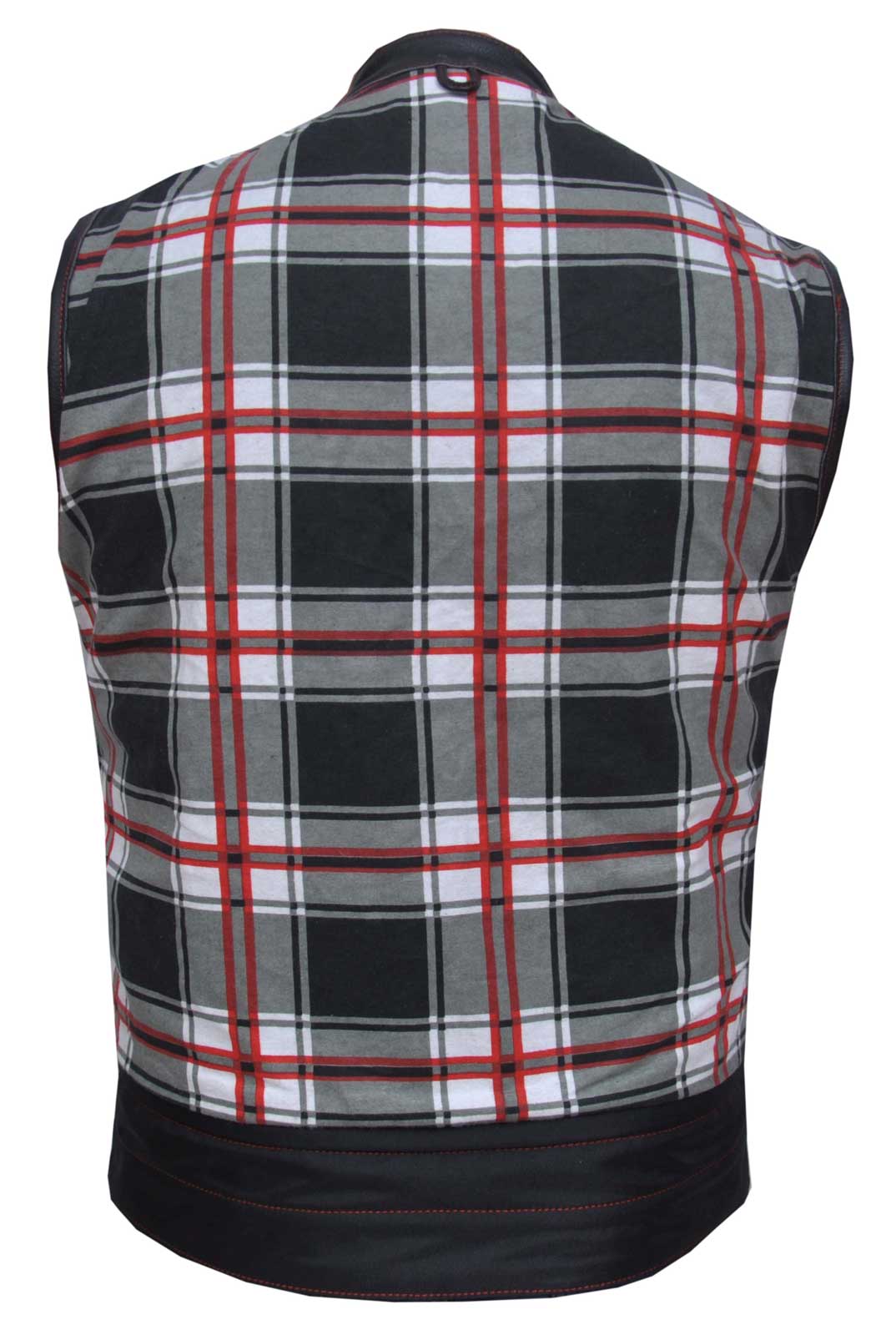 UNIK Men's Black & Red Plaid Flannel Lined Club Cowhide Leather Vest - Black - Largest Selection of Harley-Davidson Products