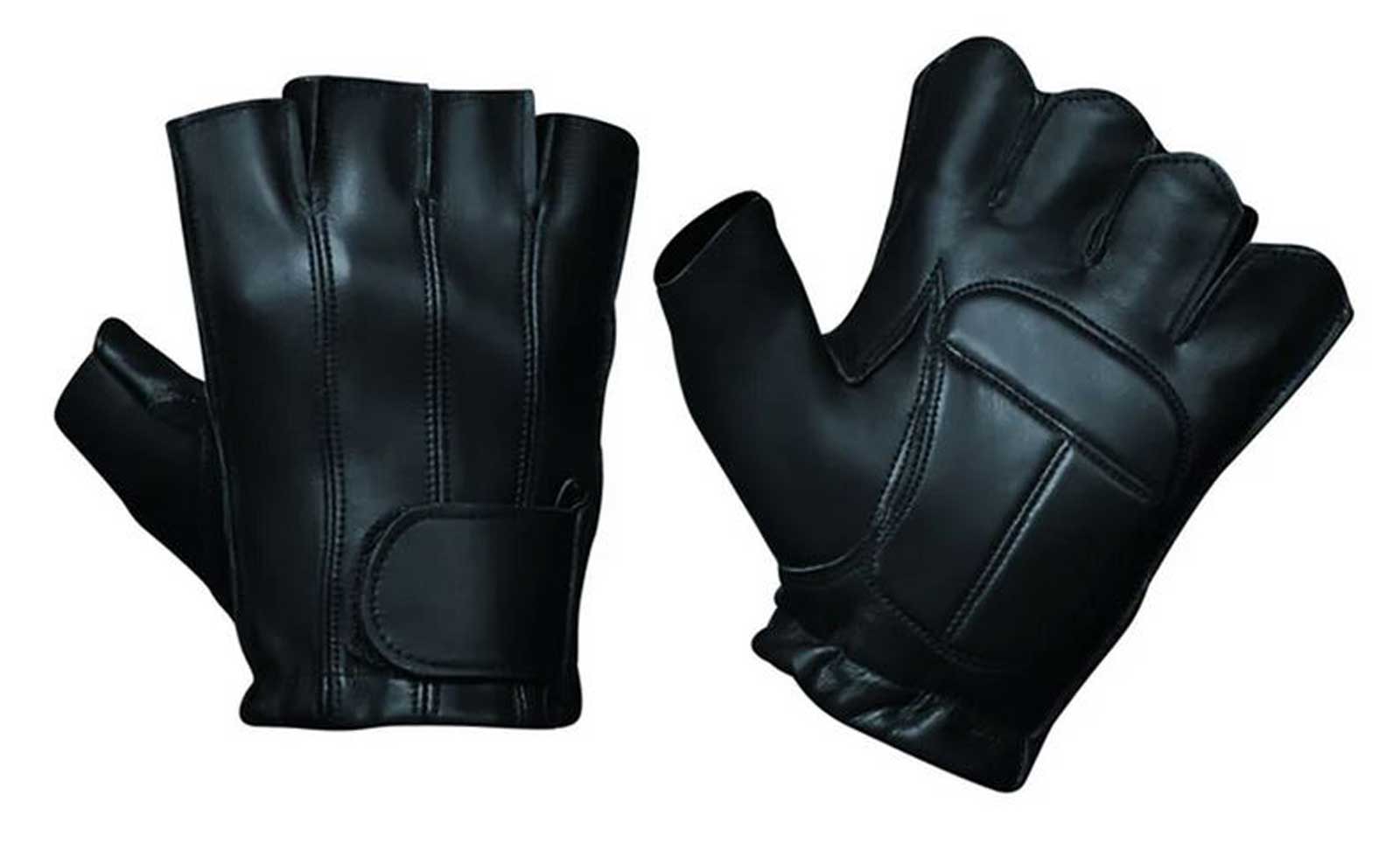 UNIK Men's Fingerless Gel Palm Cowhide Leather Motorcycle Gloves - Black - Wisconsin Harley-Davidson