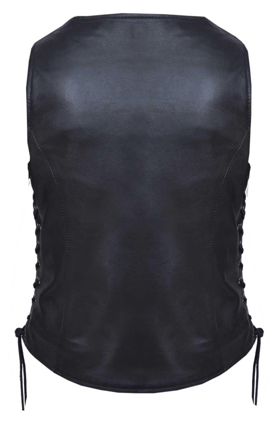 UNIK Women's Premium Goatskin Light-Weight Leather Vest w/ Side Laces - Black - No Hassle Returns at Wisconsin Harley