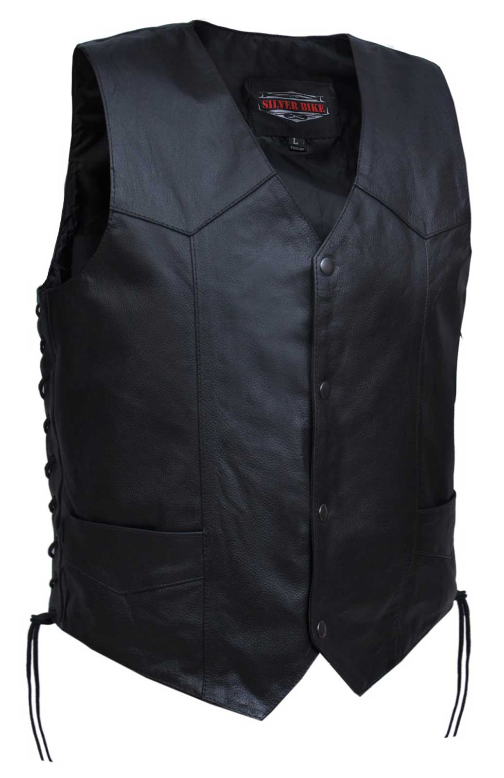 UNIK Men's Premium Cowhide Leather Traditional Snap Front Motorcycle Vest- Black - Wisconsin Harley-Davidson