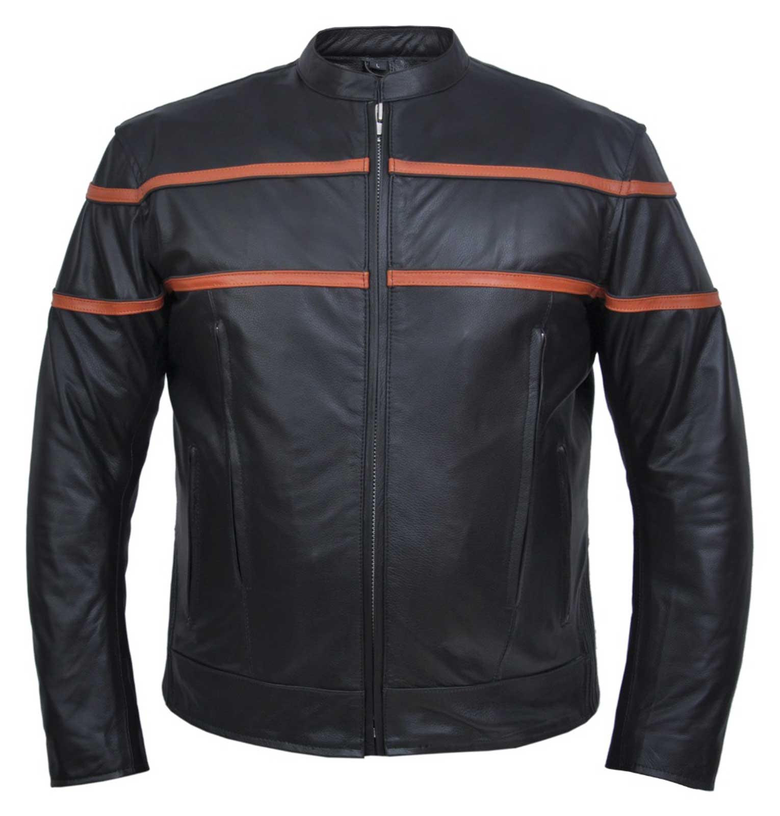 UNIK Men's Premium Scooter Striped Cowhide Leather Motorcycle Jacket - Black - Wisconsin Harley-Davidson