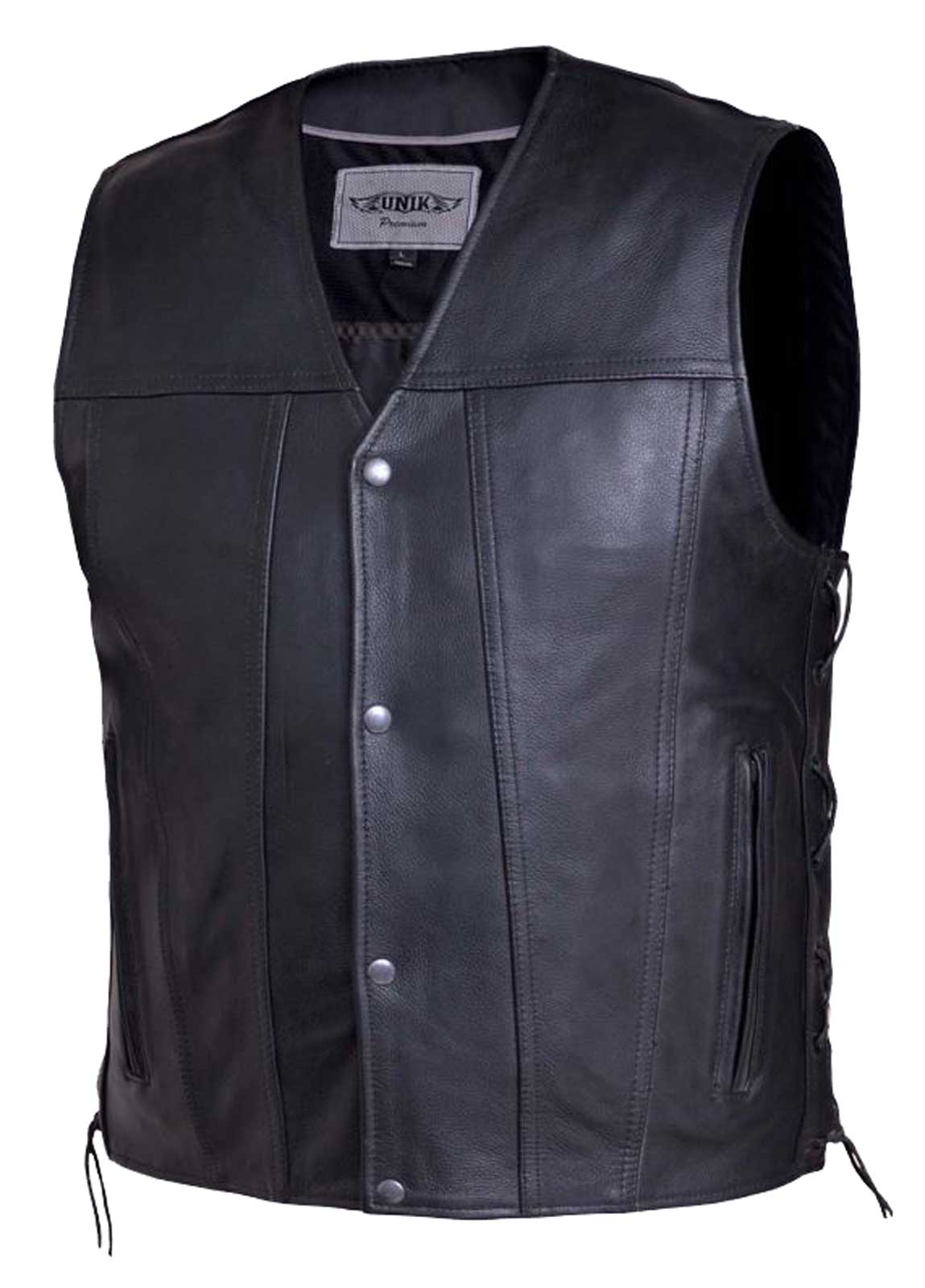 UNIK Men's Premium Cowhide Leather Snap Front Motorcycle Vest w