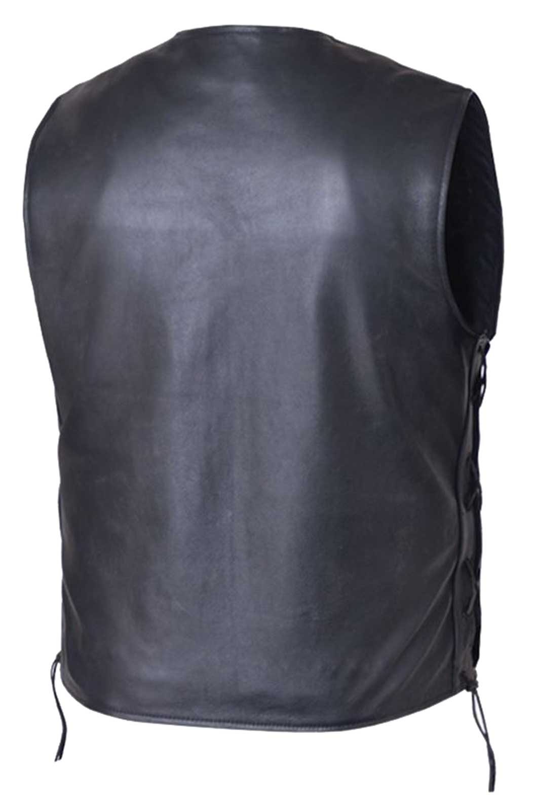 UNIK Men's Premium Cowhide Leather Snap Front Motorcycle Vest w/ Side Laces - No Hassle Returns at Wisconsin Harley