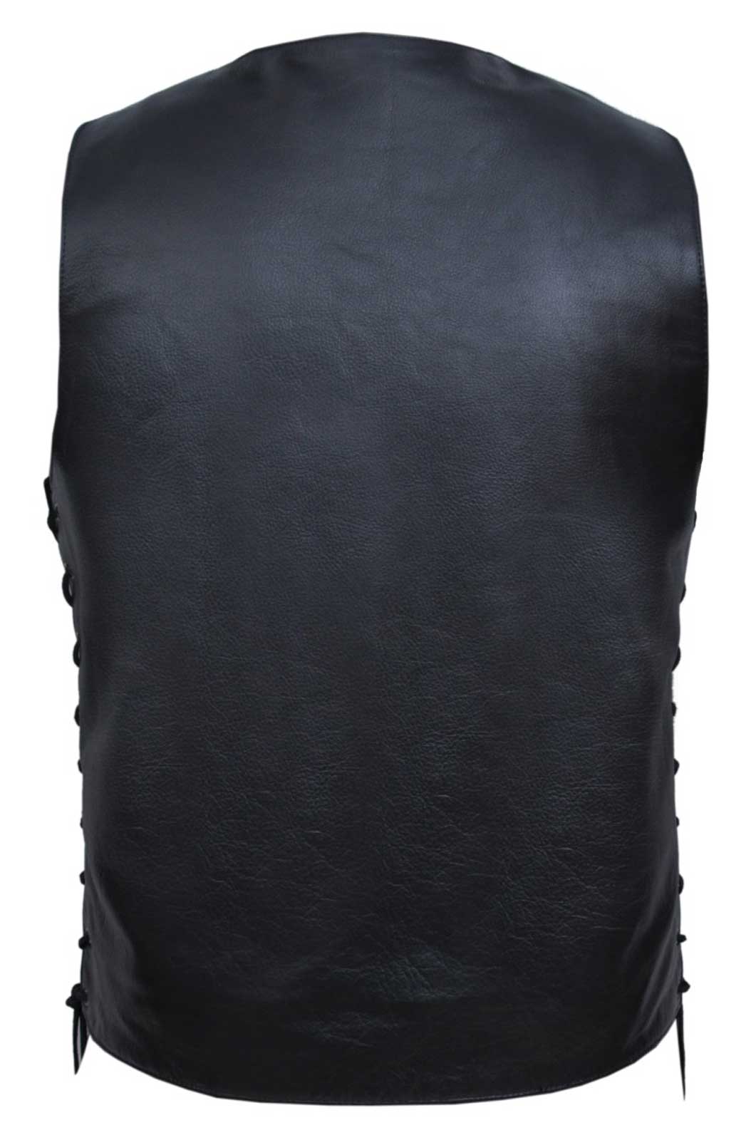 UNIK Men's Premium 10-Pocket Cowhide Leather Snap Front Motorcycle Vest - Black - No Hassle Returns at Wisconsin Harley