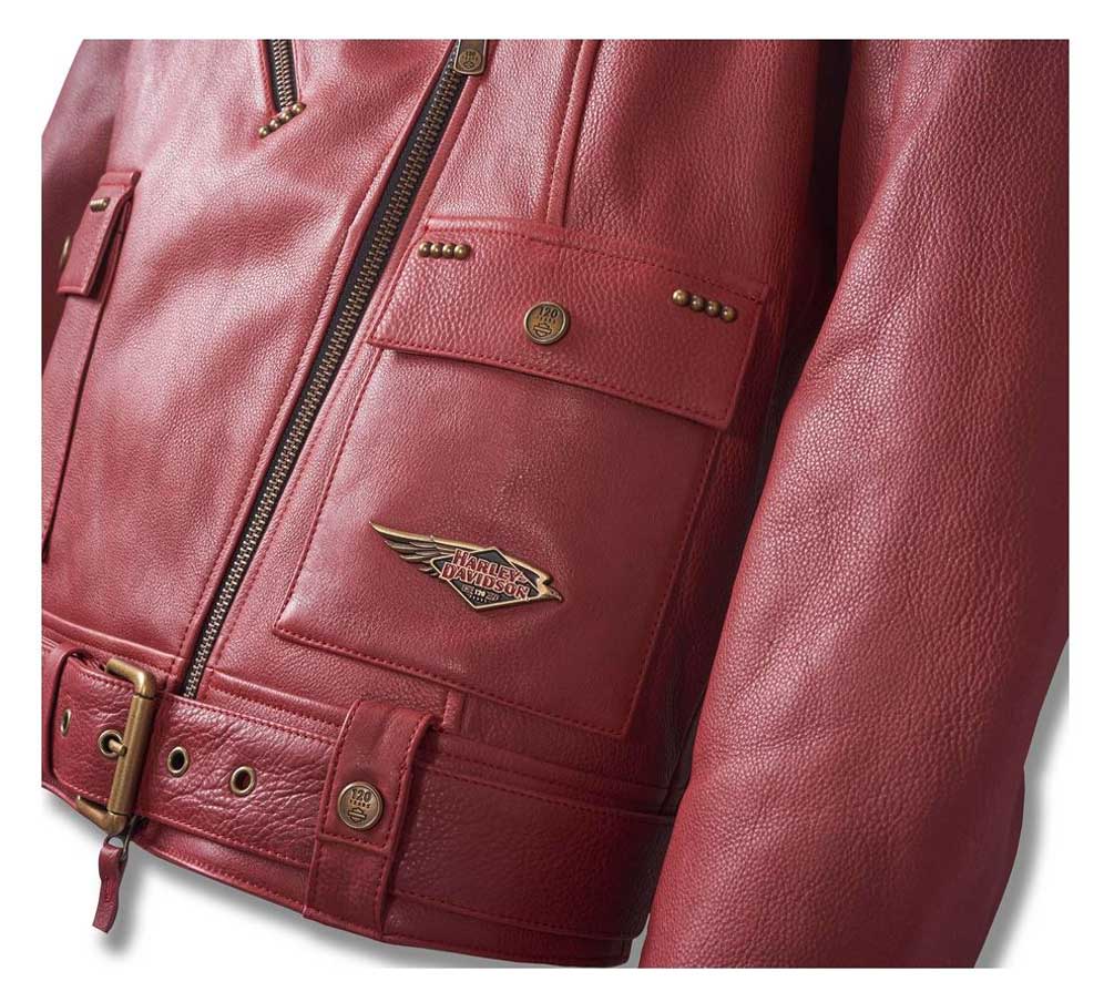 Harley-Davidson Women's 120th Cycle Queen Leather Biker Jacket, Red 97029-23VW - Largest Selection of Harley-Davidson Products