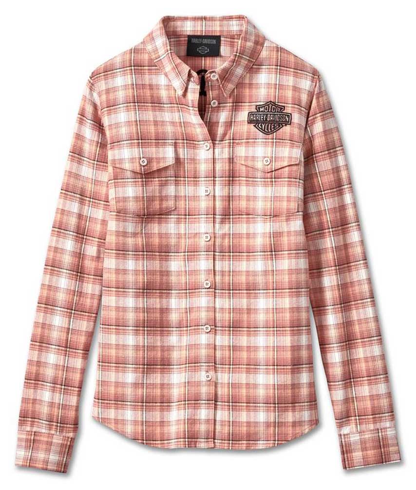 Harley-Davidson Women's Retro Club Crew Flannel Plaid Shirt - Pink 96748-23VW - Wisconsin Harley-Davidson