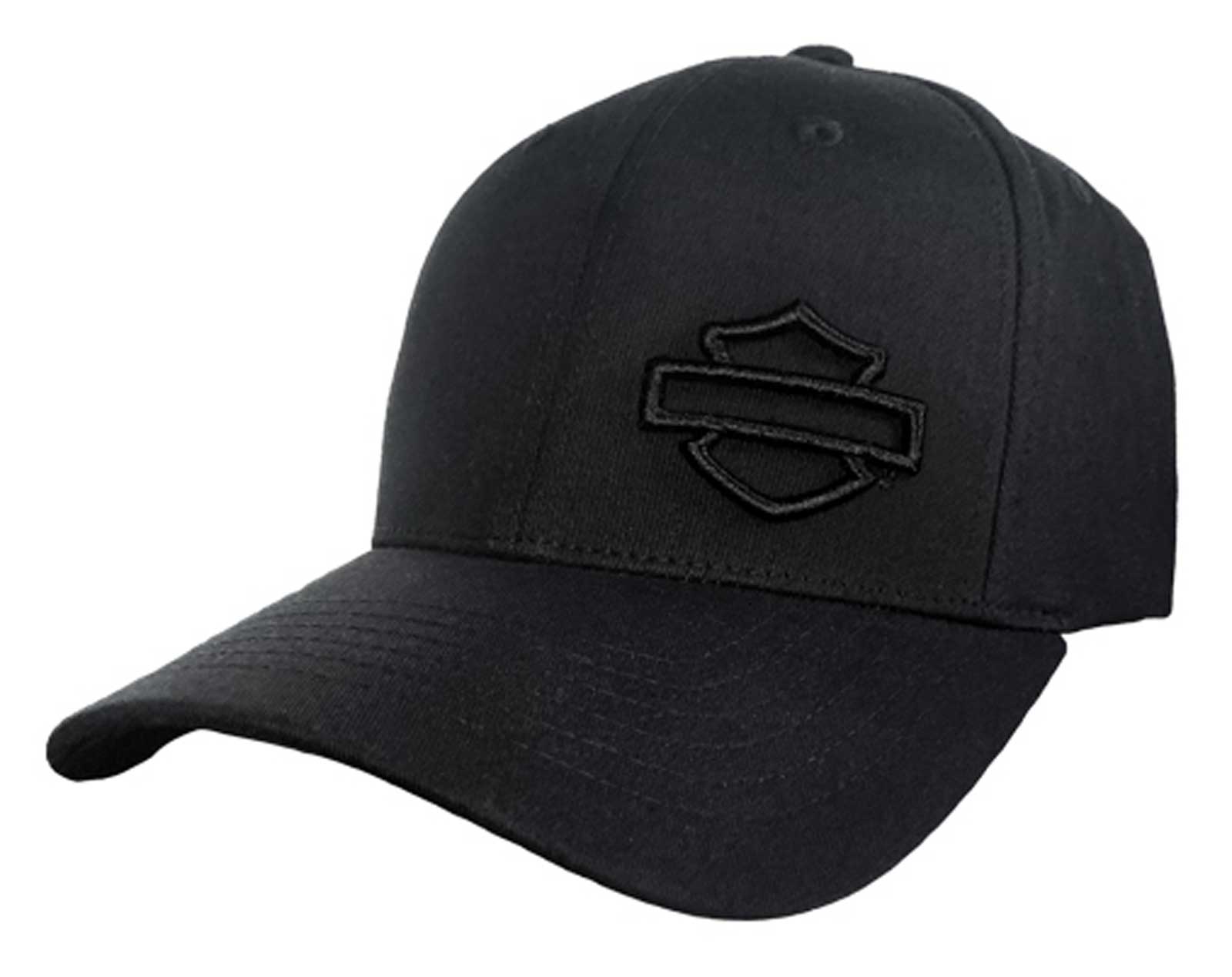 Harley-Davidson Men's Embroidered B&S Stretch Fit Baseball Cap - Solid Black - Wisconsin Harley-Davidson