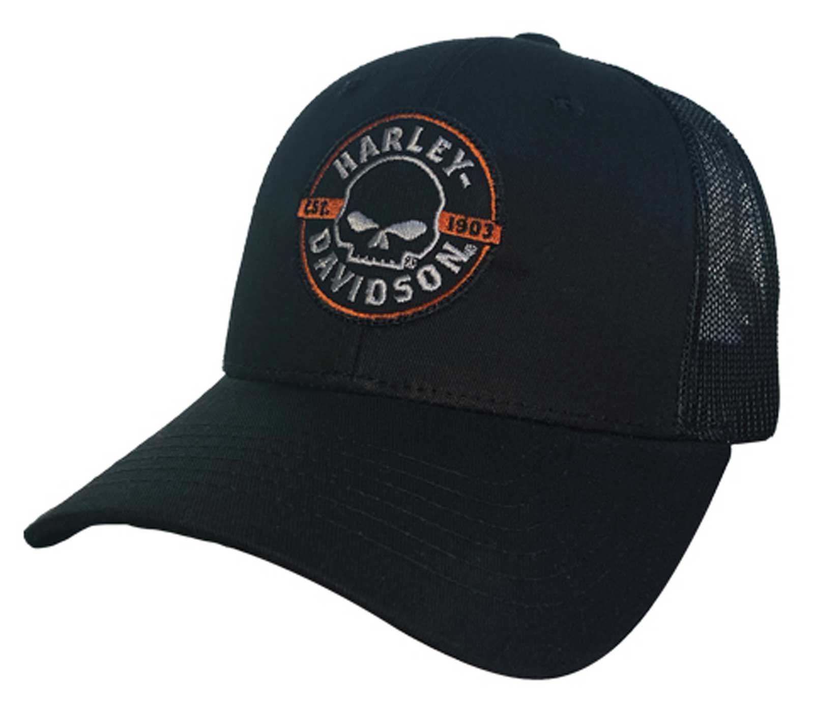 Harley-Davidson Men's Embers Skull Adjustable Snapback Mesh Trucker Hat - Black - Wisconsin Harley-Davidson