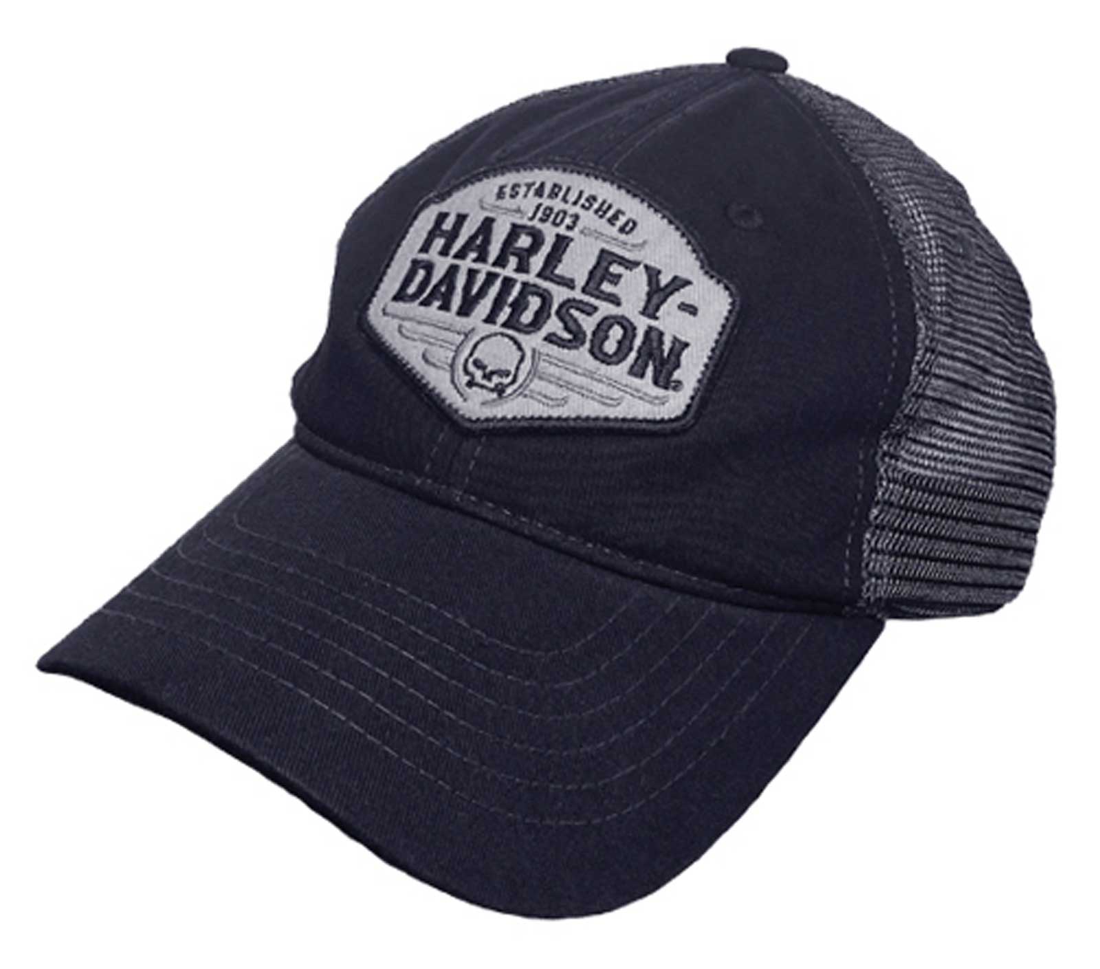 Harley-Davidson Men's Buckle Skull Adjustable Snapback Mesh Trucker Hat - Black - Wisconsin Harley-Davidson