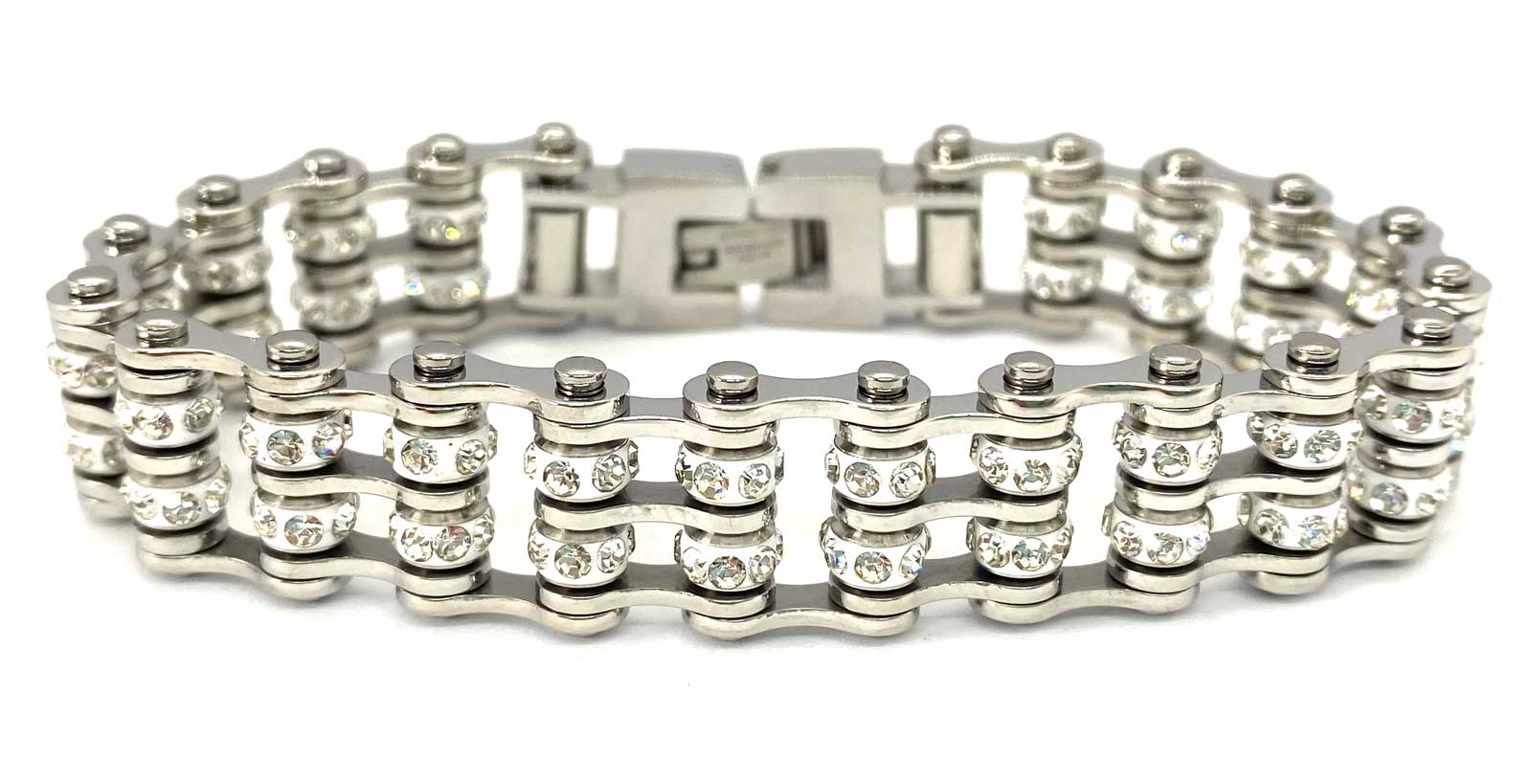 Heavy Metal Women's Double Wide Crystal Stainless Motorcycle Bike Chain Bracelet - Wisconsin Harley-Davidson