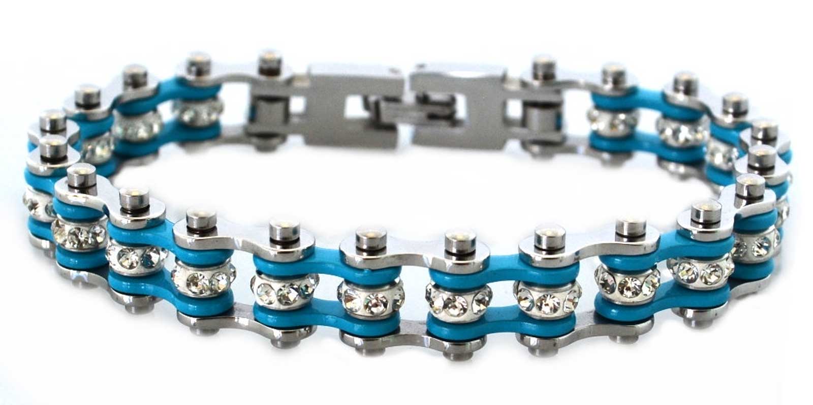 Heavy Metal Women's Two Tone Turquoise Crystal Motorcycle Bike Chain Bracelet - Wisconsin Harley-Davidson