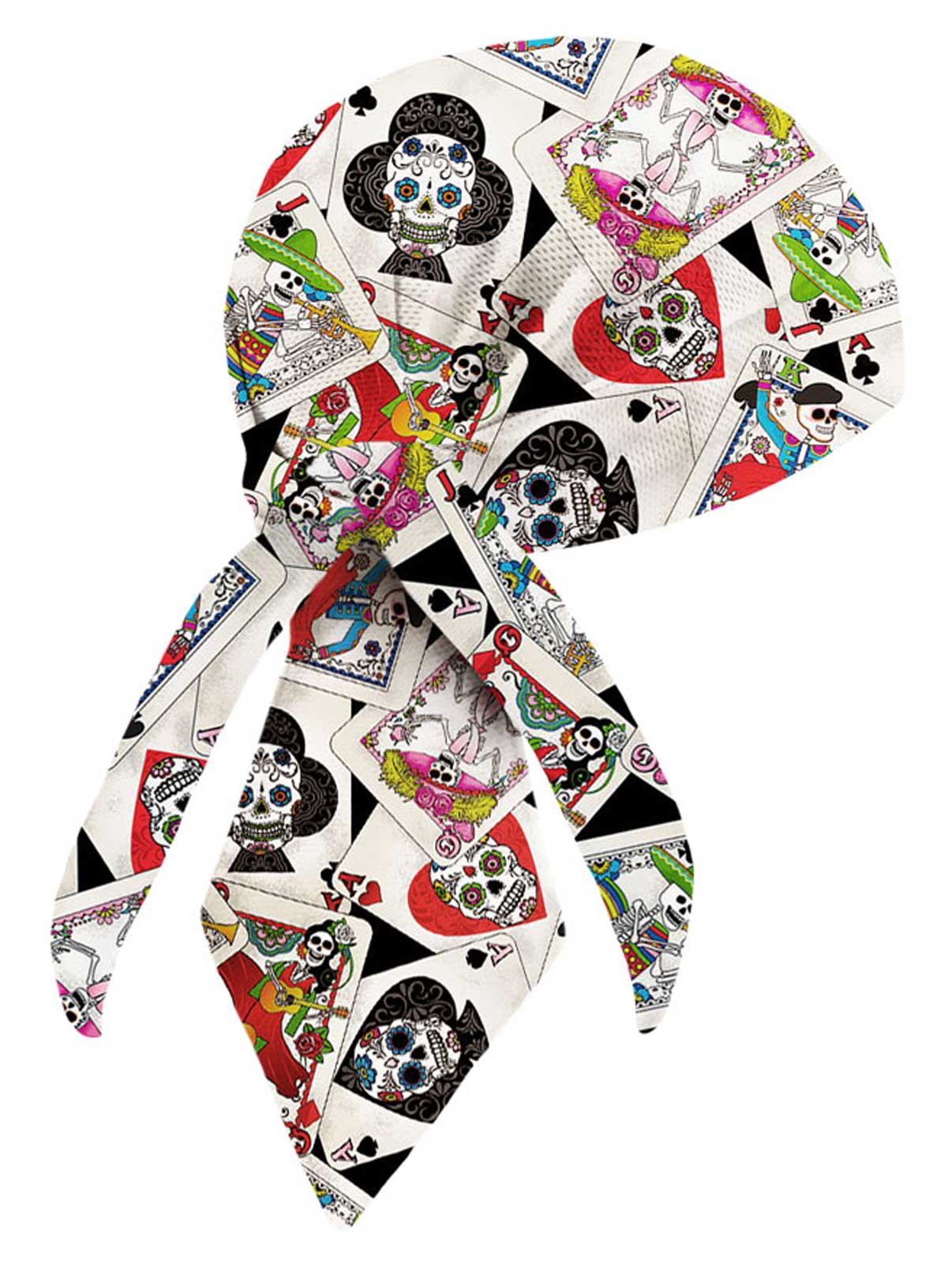 That's A Wrap Unisex Colorful Sugar Skull Playing Cards Cotton Headwrap - White - Wisconsin Harley-Davidson
