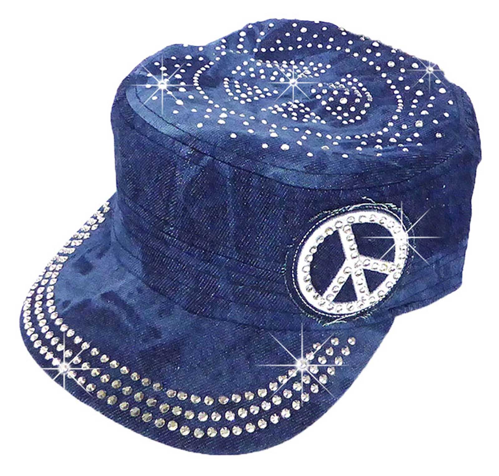 That's A Wrap Women's Rhinestone Peace Sign Adjustable Cadet Cap - Blue - Wisconsin Harley-Davidson
