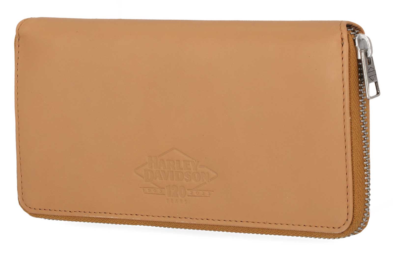 Harley-Davidson Women's 120th Anniversary Leather Zip Clutch Wallet - Natural - Wisconsin Harley-Davidson