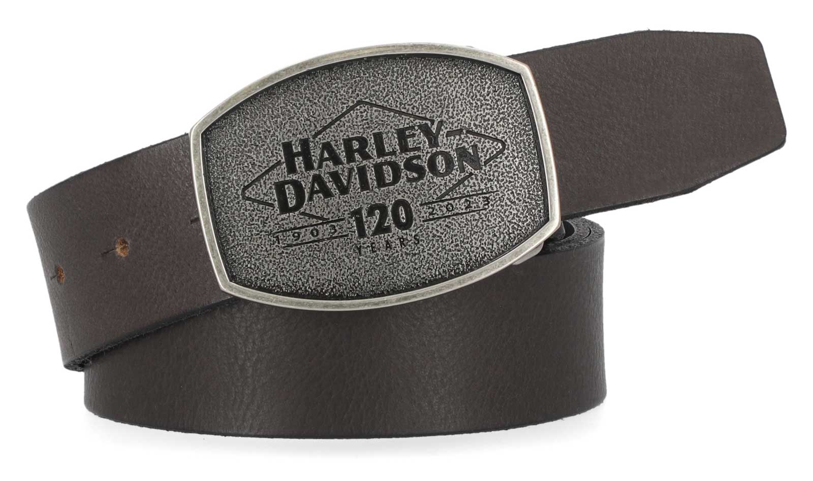 Harley-Davidson Men's 120th Anniversary Snap On Buckle Leather Belt - Black - Wisconsin Harley-Davidson