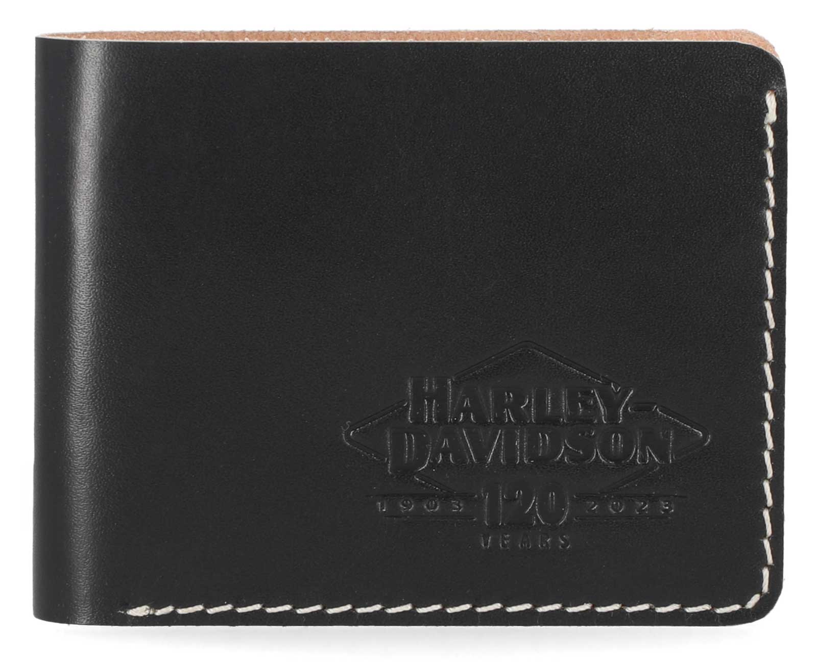 Harley-Davidson Men's 120th Anniversary Unlined Leather Billfold Wallet - Black - Wisconsin Harley-Davidson