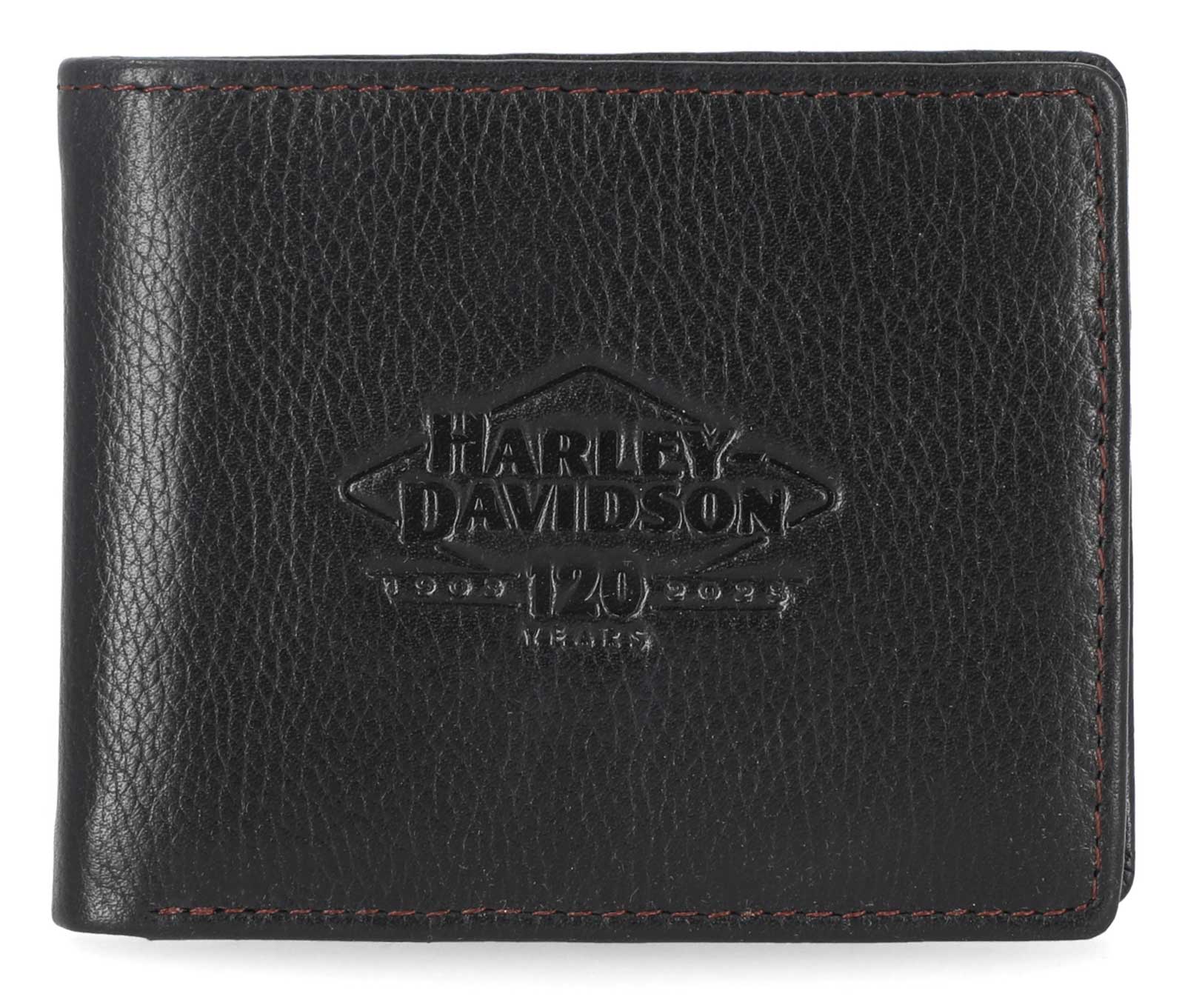Harley-Davidson Men's 120th Anniversary Leather Passcase Bi-Fold Wallet - Black - Wisconsin Harley-Davidson