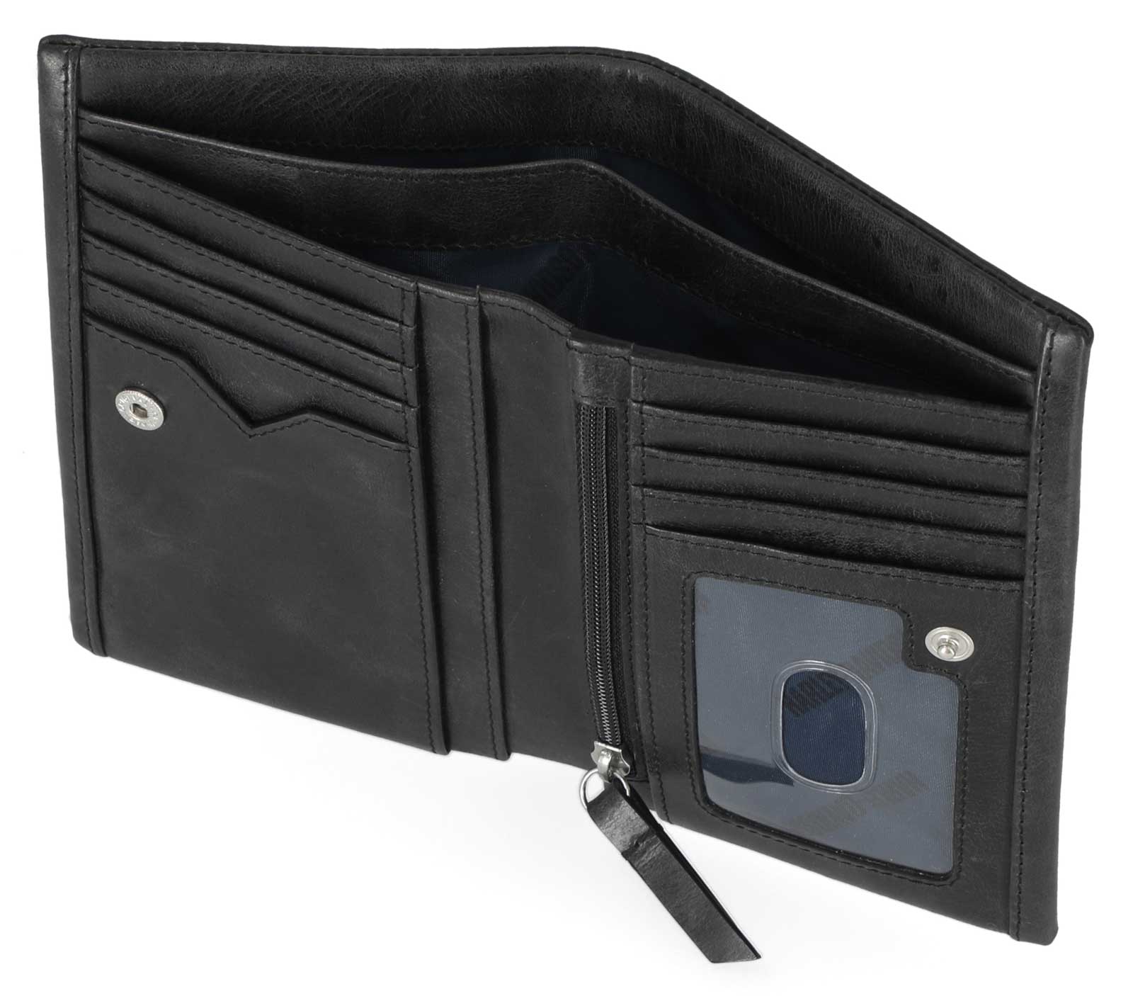 Harley-Davidson Women's Universal Classic Slim Bi-Fold Leather Wallet - Black - No Hassle Returns at Wisconsin Harley