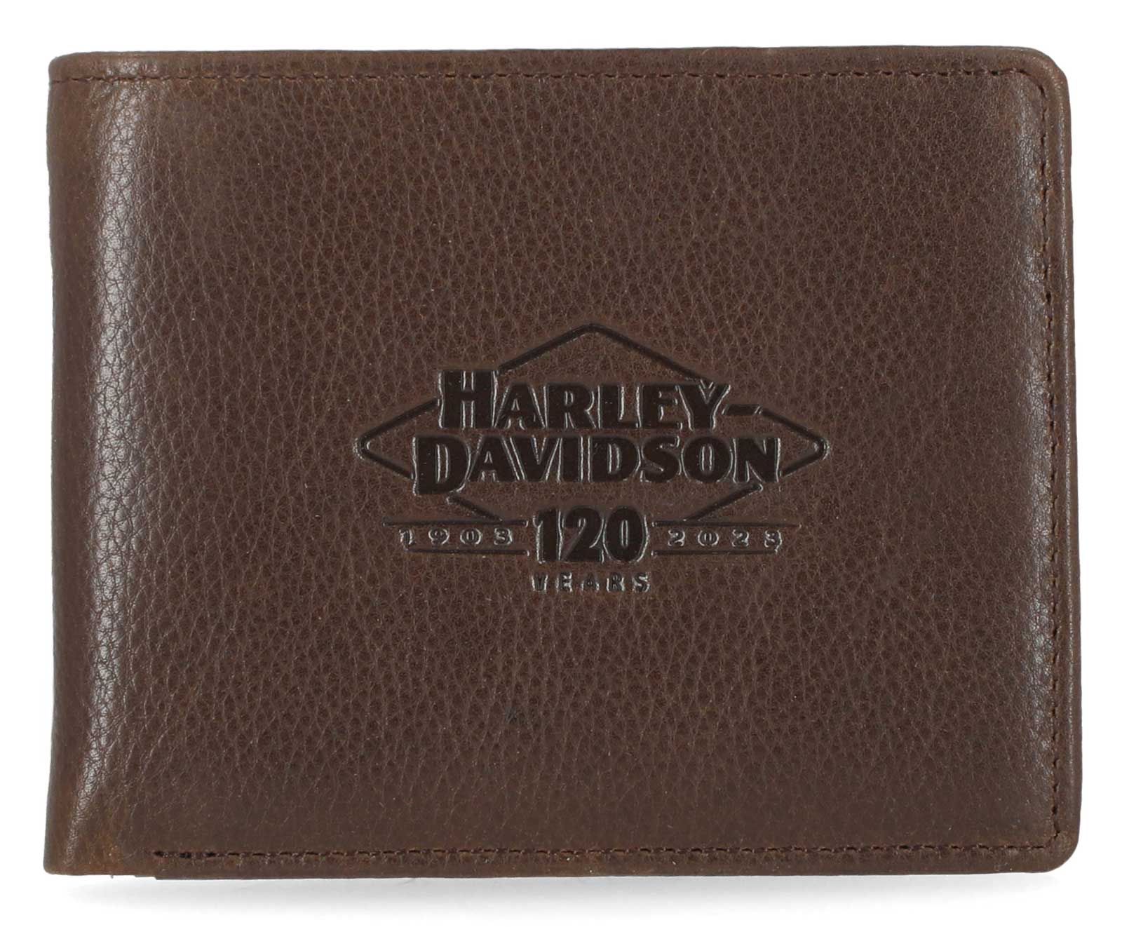 Harley-Davidson Men's 120th Anniversary Leather Passcase Bi-Fold Wallet - Brown - Wisconsin Harley-Davidson
