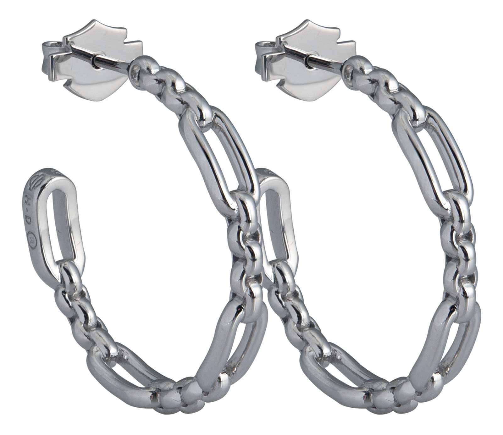 Harley-Davidson Women's Link & Length Chain Hoop Earrings - Sterling Silver - Wisconsin Harley-Davidson
