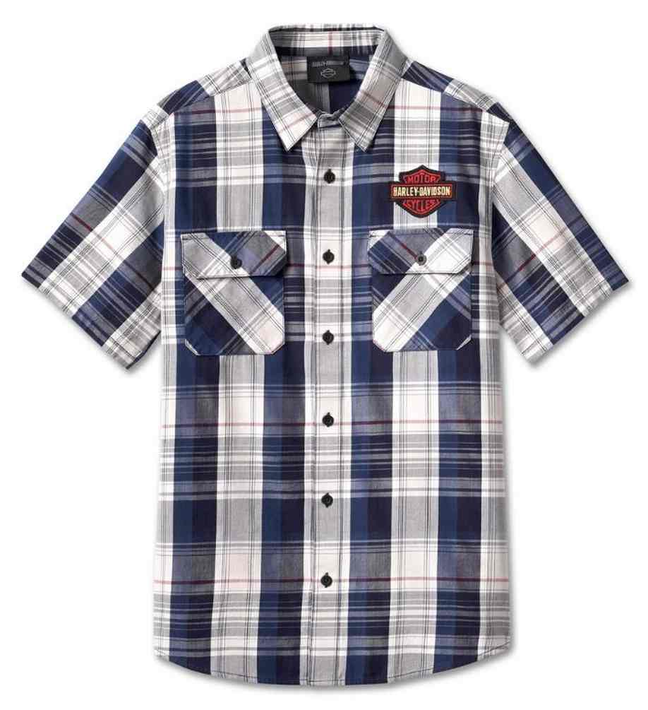 Harley-Davidson Men's Bar & Shield Short Sleeve Plaid Shirt, Peacoat 96617-23VM - Wisconsin Harley-Davidson