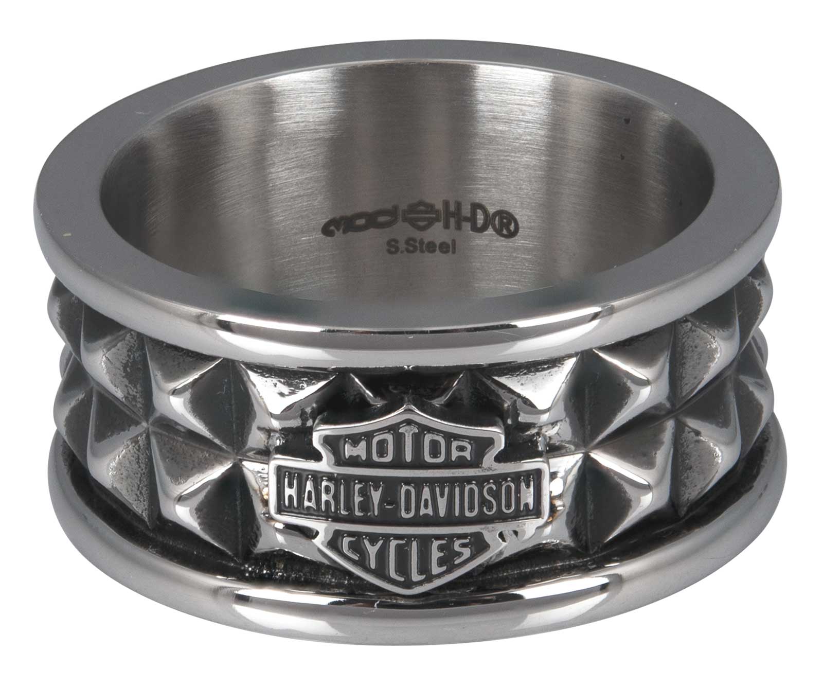 Harley-Davidson® Men's Pyramid Steel Stud Bar & Shield Band Ring- Stainless  Steel